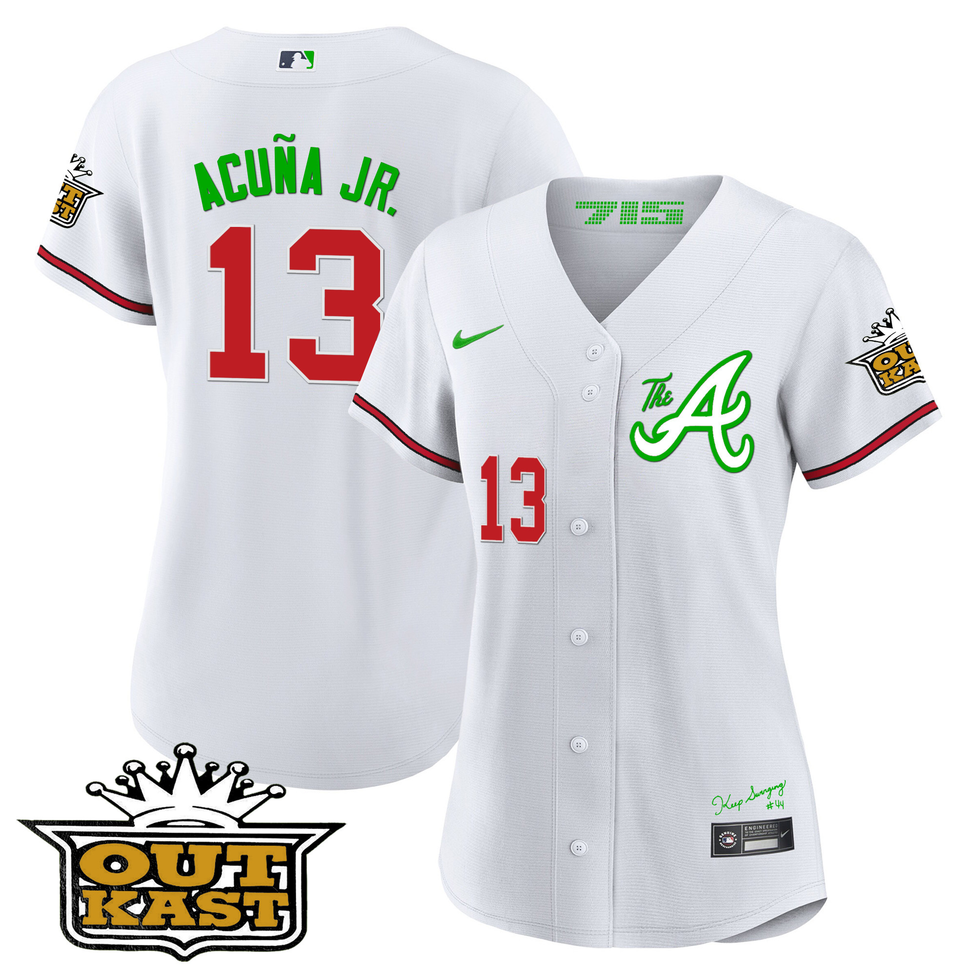 Ronald Acuna Jr. Women's Atlanta Braves Atliens The A Baseball White Jersey - All Stitched