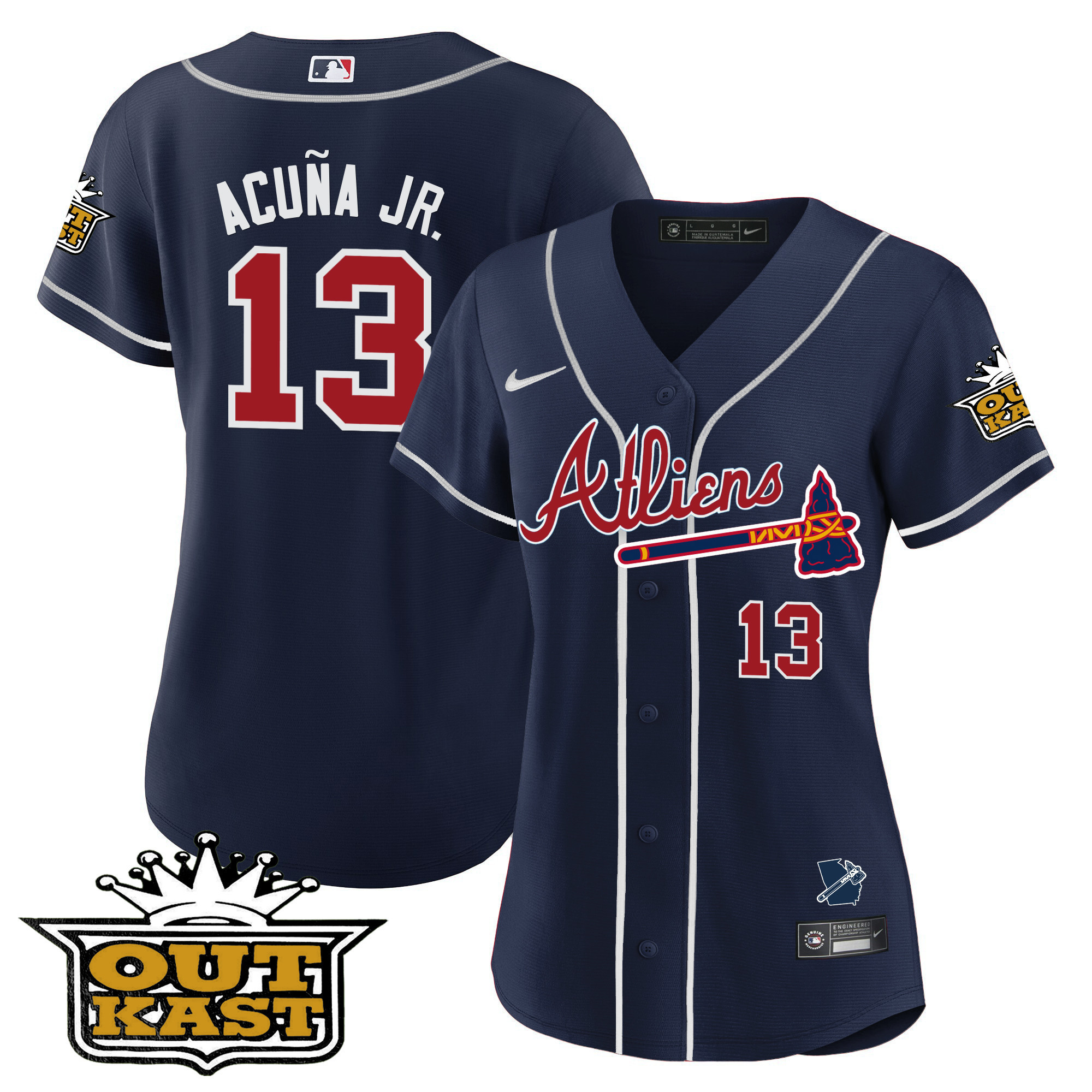 Ronald Acuna Jr. Women's Atlanta Braves Atliens V2 Navy Jersey - All Stitched