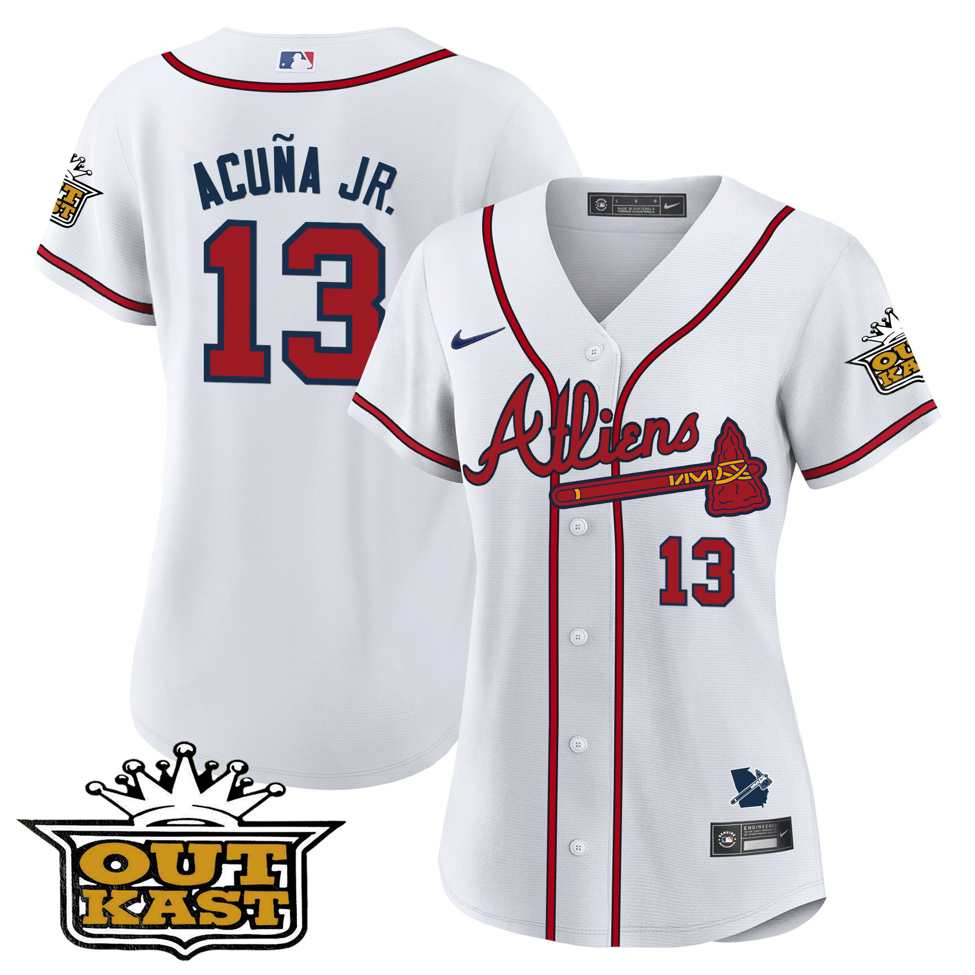 Ronald Acuna Jr. Women's Atlanta Braves Atliens V2 White Jersey - All Stitched