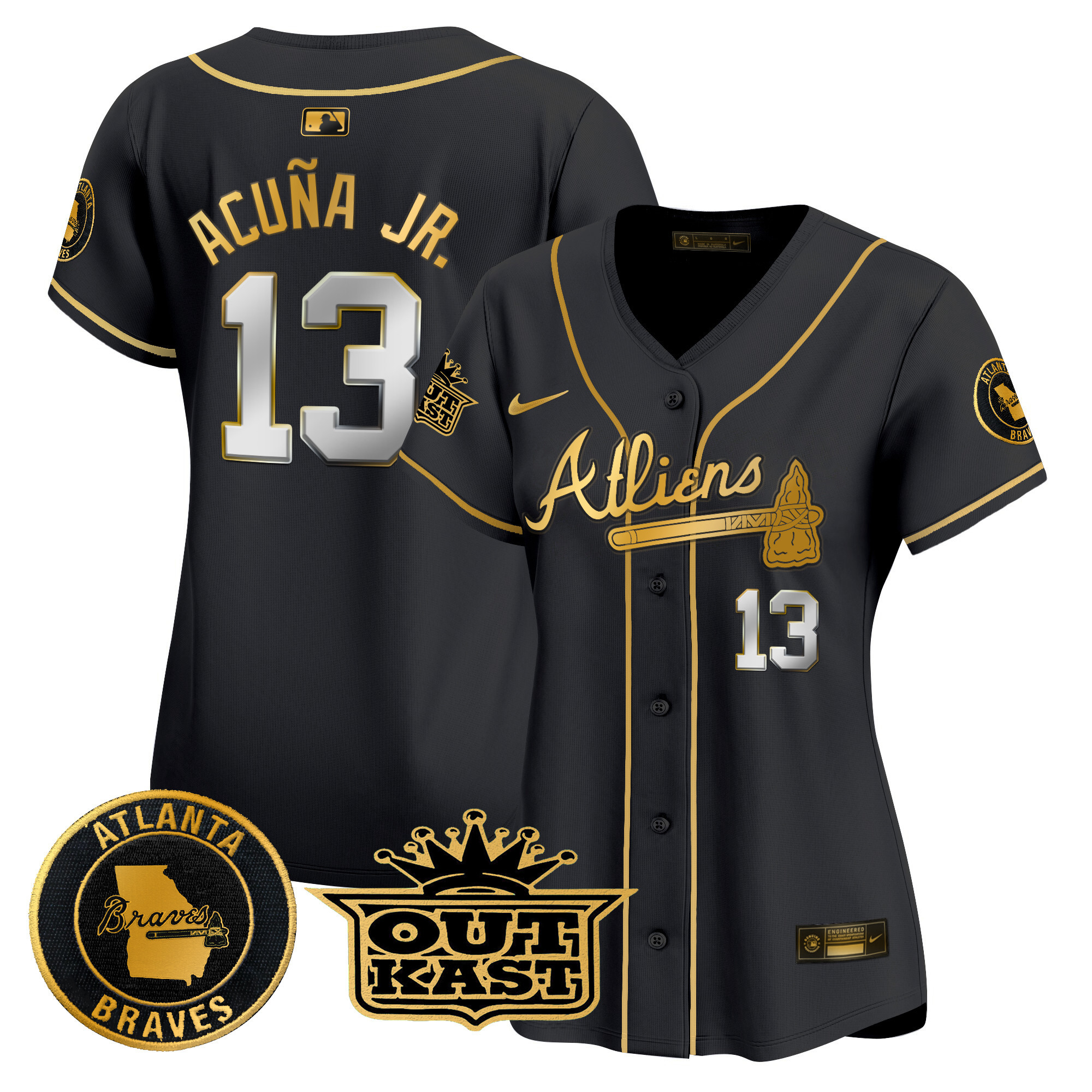 Ronald Acuna Jr. Women's Atlanta Braves Atliens Vapor Premier Limited Black Gold Jersey - All Stitched