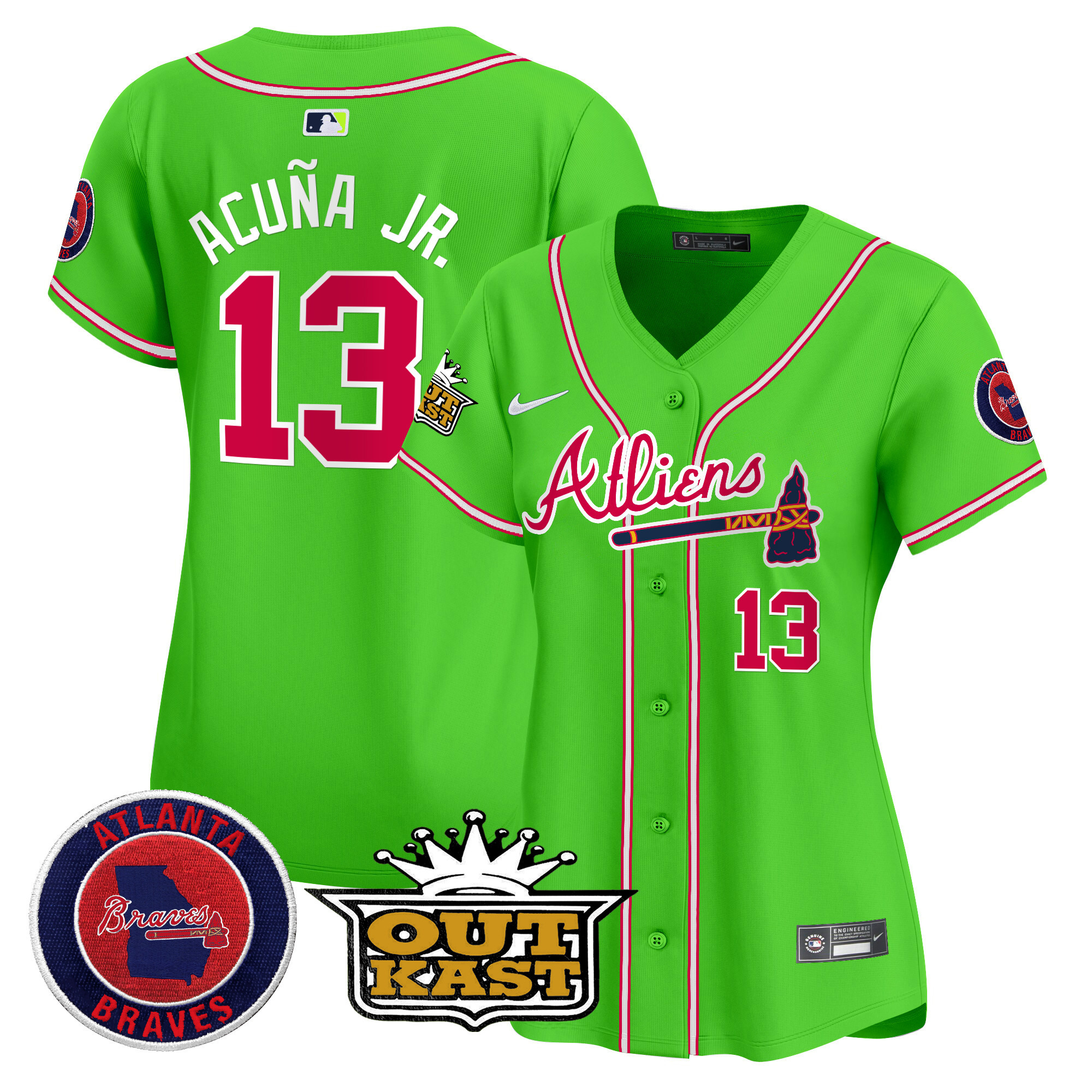 Ronald Acuna Jr. Women's Atlanta Braves Atliens Vapor Premier Limited Bright Green Jersey - All Stitched