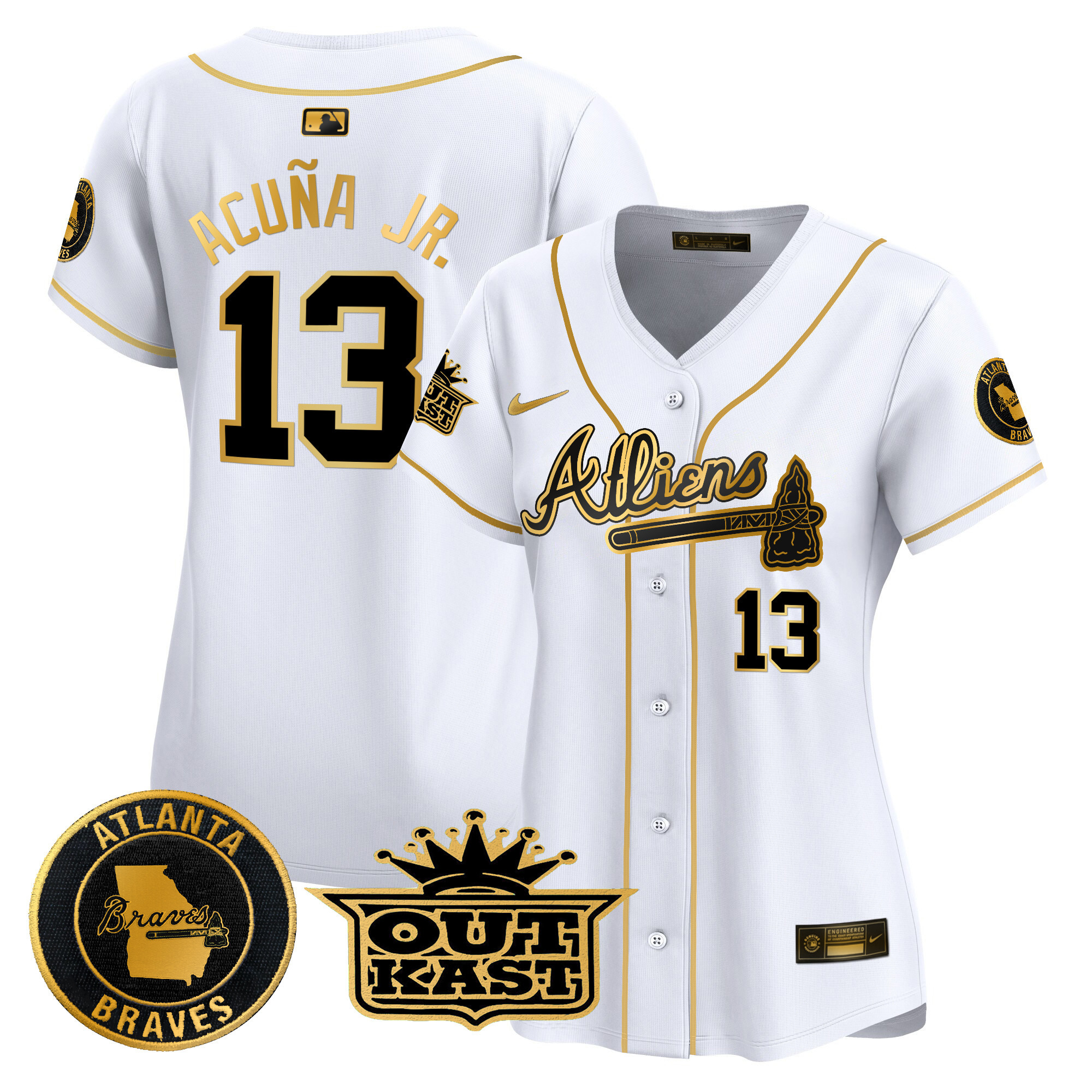 Ronald Acuna Jr. Women's Atlanta Braves Atliens Vapor Premier Limited White Gold Jersey - All Stitched