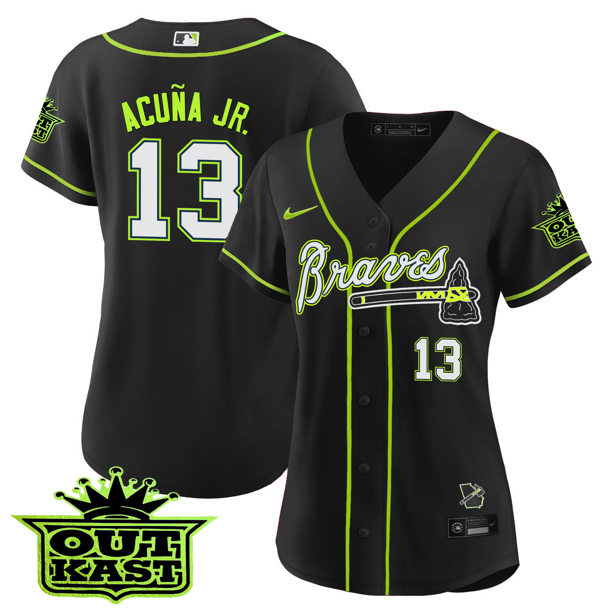 Ronald Acuna Jr. Women's Atlanta Braves Outkast Baseball V2 Black Jersey - All Stitched