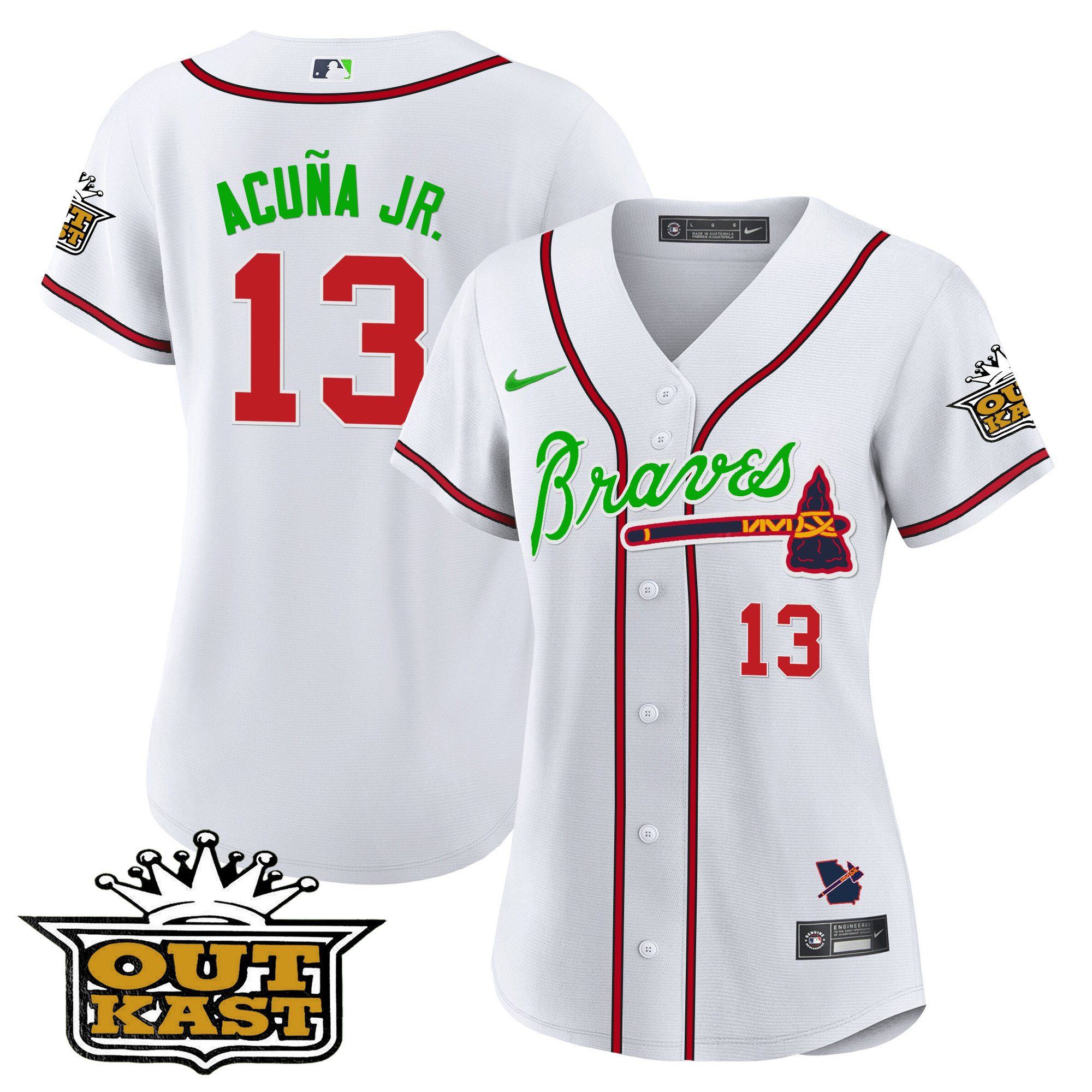 Ronald Acuna Jr. Women's Atlanta Braves Outkast Baseball V2 White Jersey - All Stitched