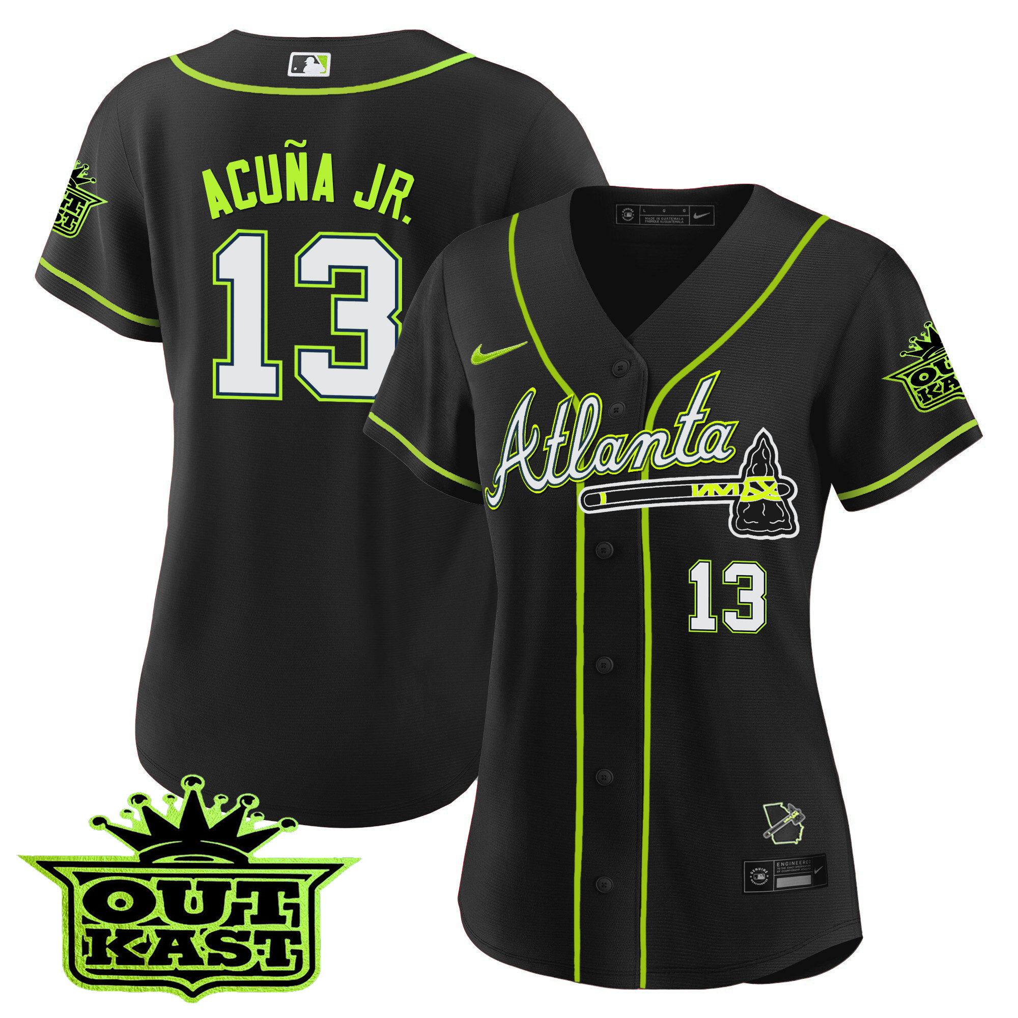 Ronald Acuna Jr. Women's Atlanta Braves Outkast Baseball V3 Black Jersey - All Stitched