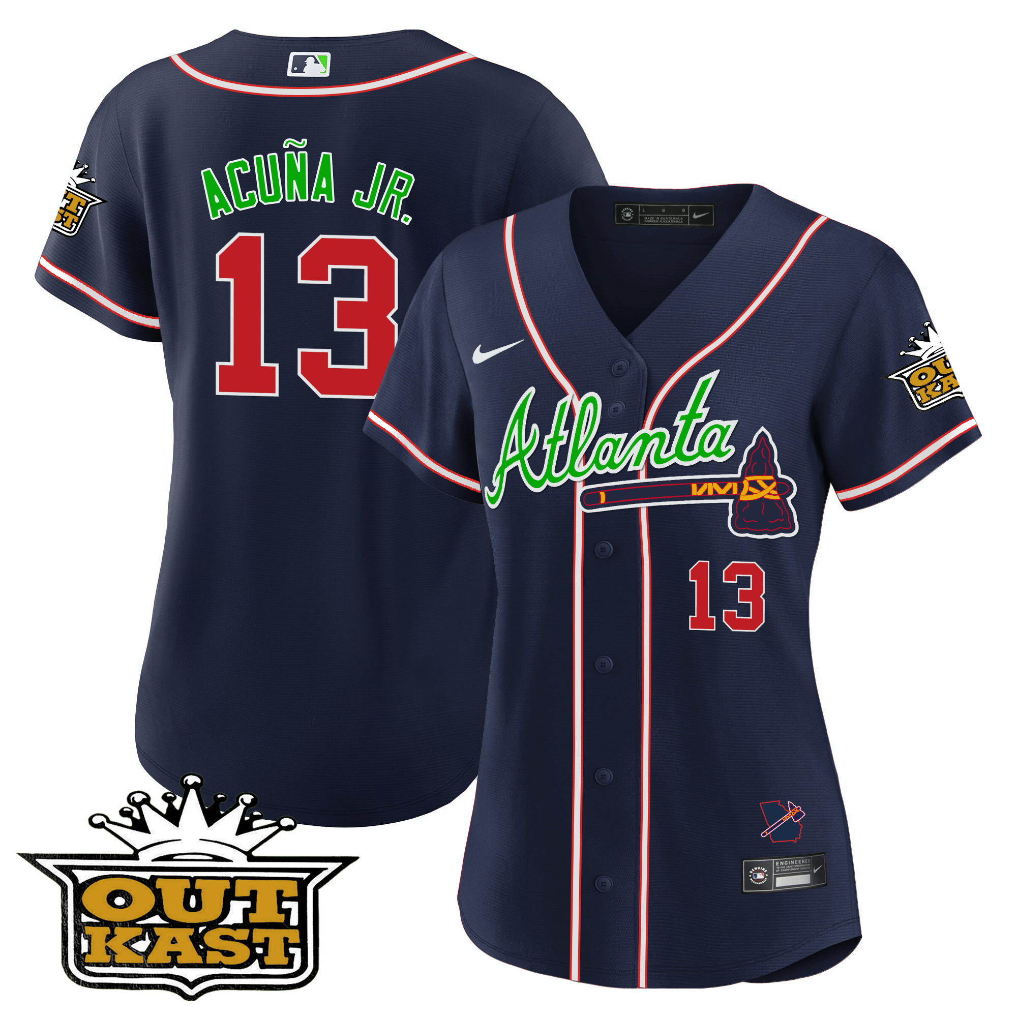 Ronald Acuna Jr. Women's Atlanta Braves Outkast Baseball V3 Navy Jersey - All Stitched