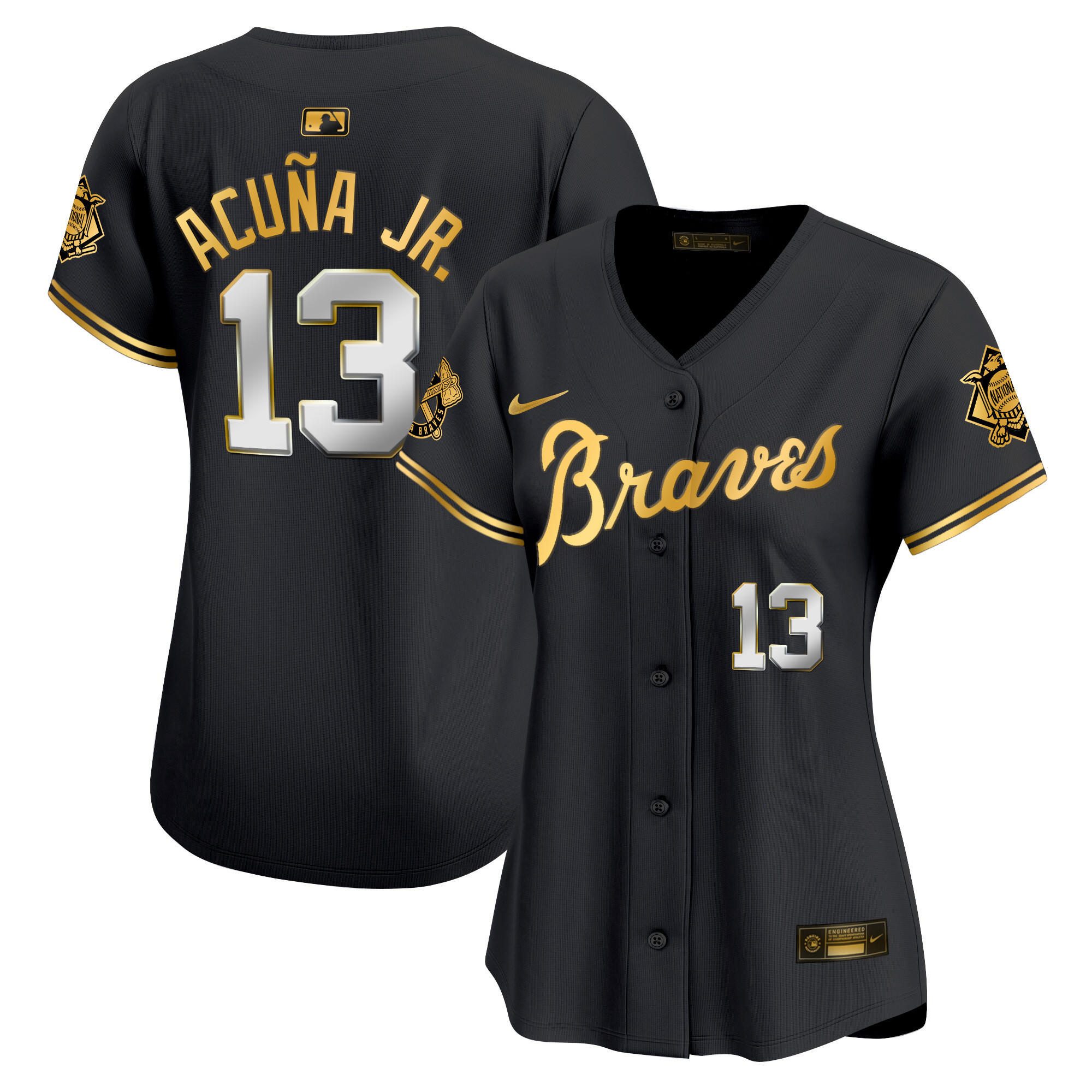 Ronald Acuna Jr. Women's Atlanta Braves Peaches n' Cream Vapor Premier Limited Black Gold Jersey - All Stitched