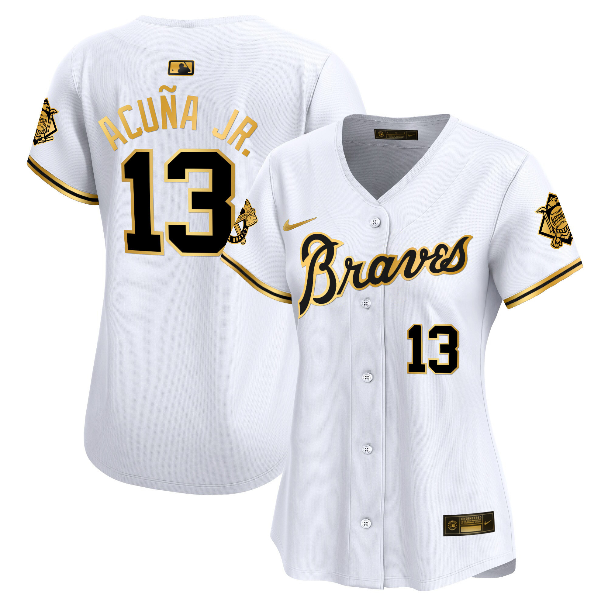 Ronald Acuna Jr. Women's Atlanta Braves Peaches n' Cream Vapor Premier Limited White Gold Jersey - All Stitched
