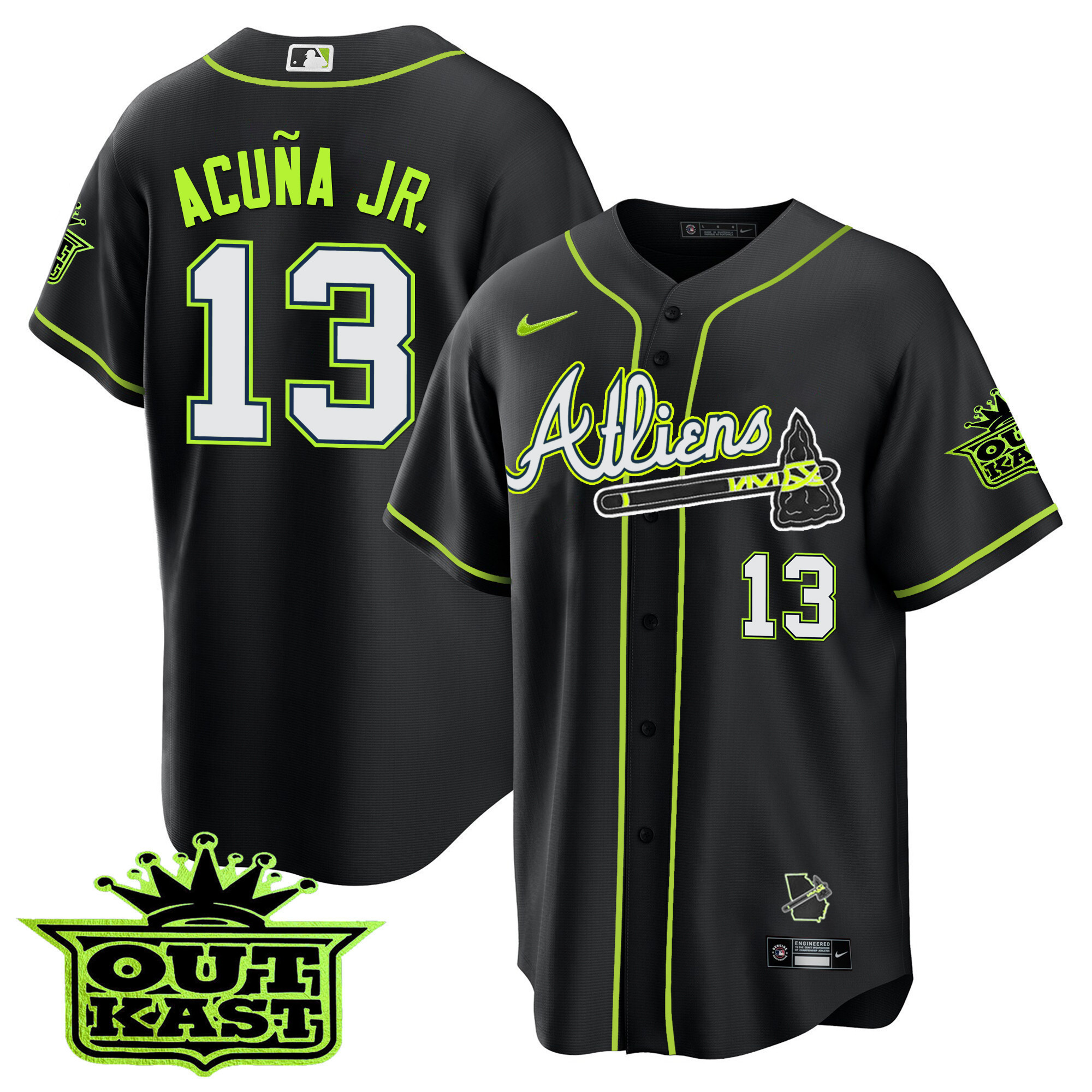 Ronald Acuna Jr. Youth's Atlanta Braves Atliens Cool Base Black Jersey - All Stitched