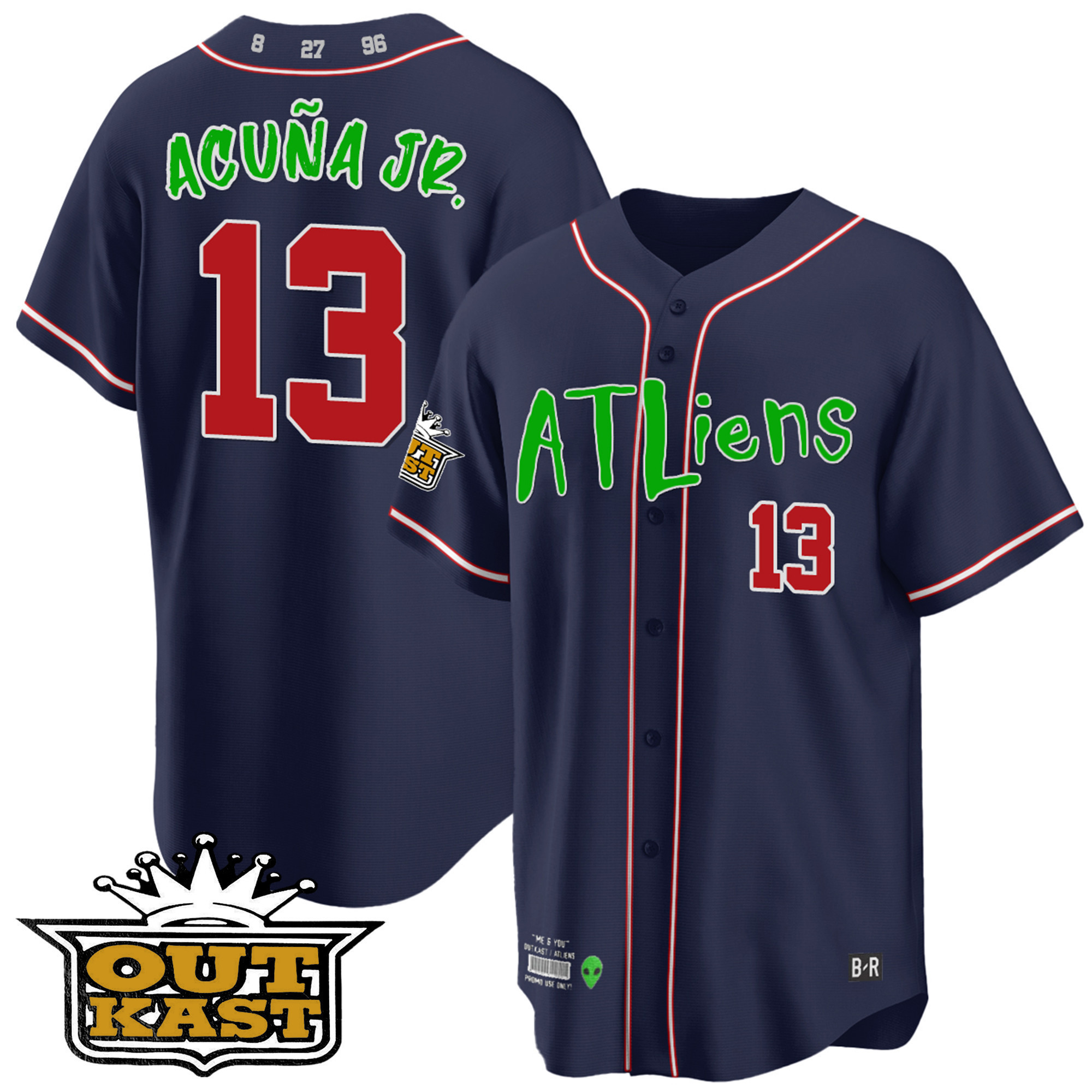 Ronald Acuna Jr. Youth's Atlanta Braves Atliens Cool Base Navy Jersey - All Stitched