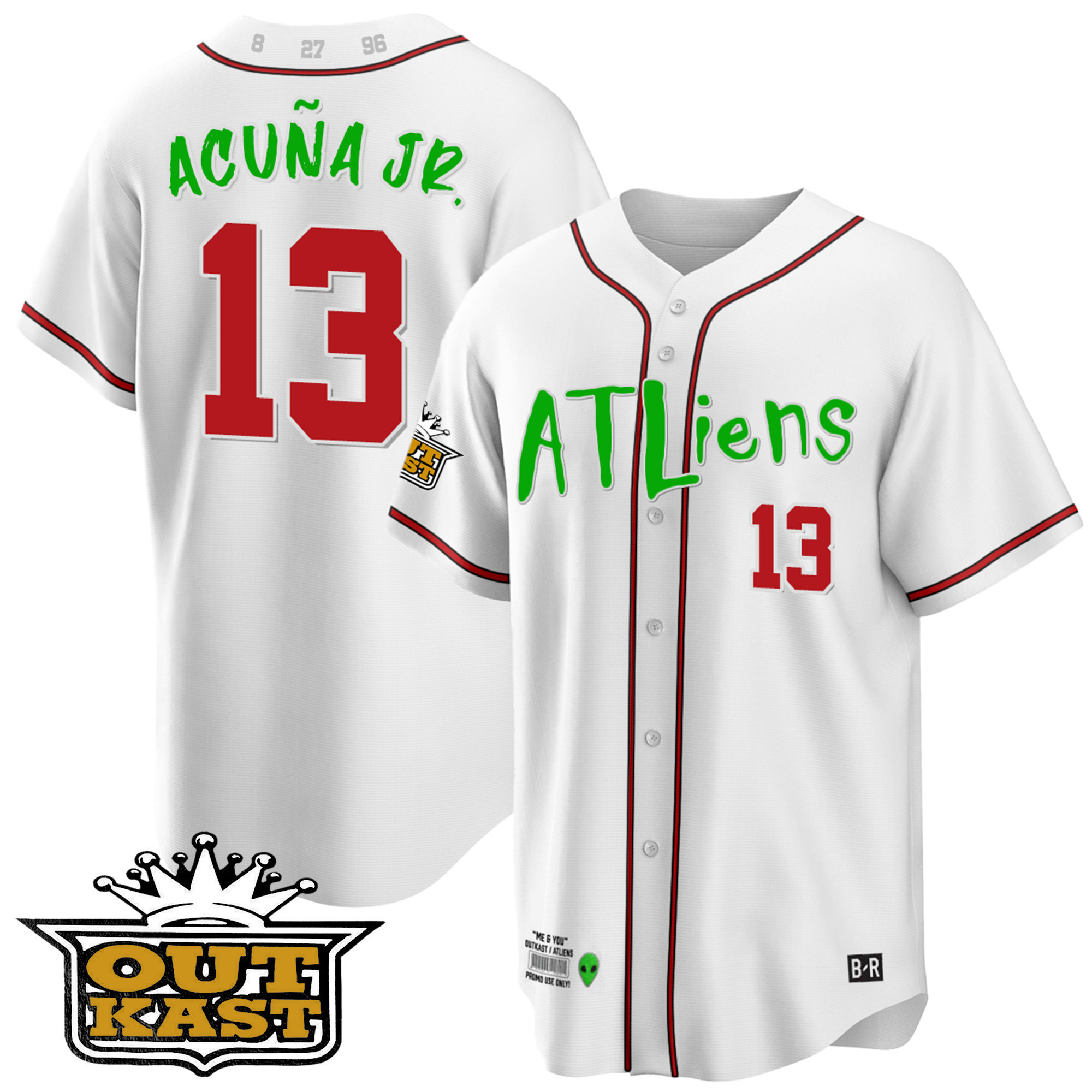 Ronald Acuna Jr. Youth's Atlanta Braves Atliens Cool Base White Jersey - All Stitched