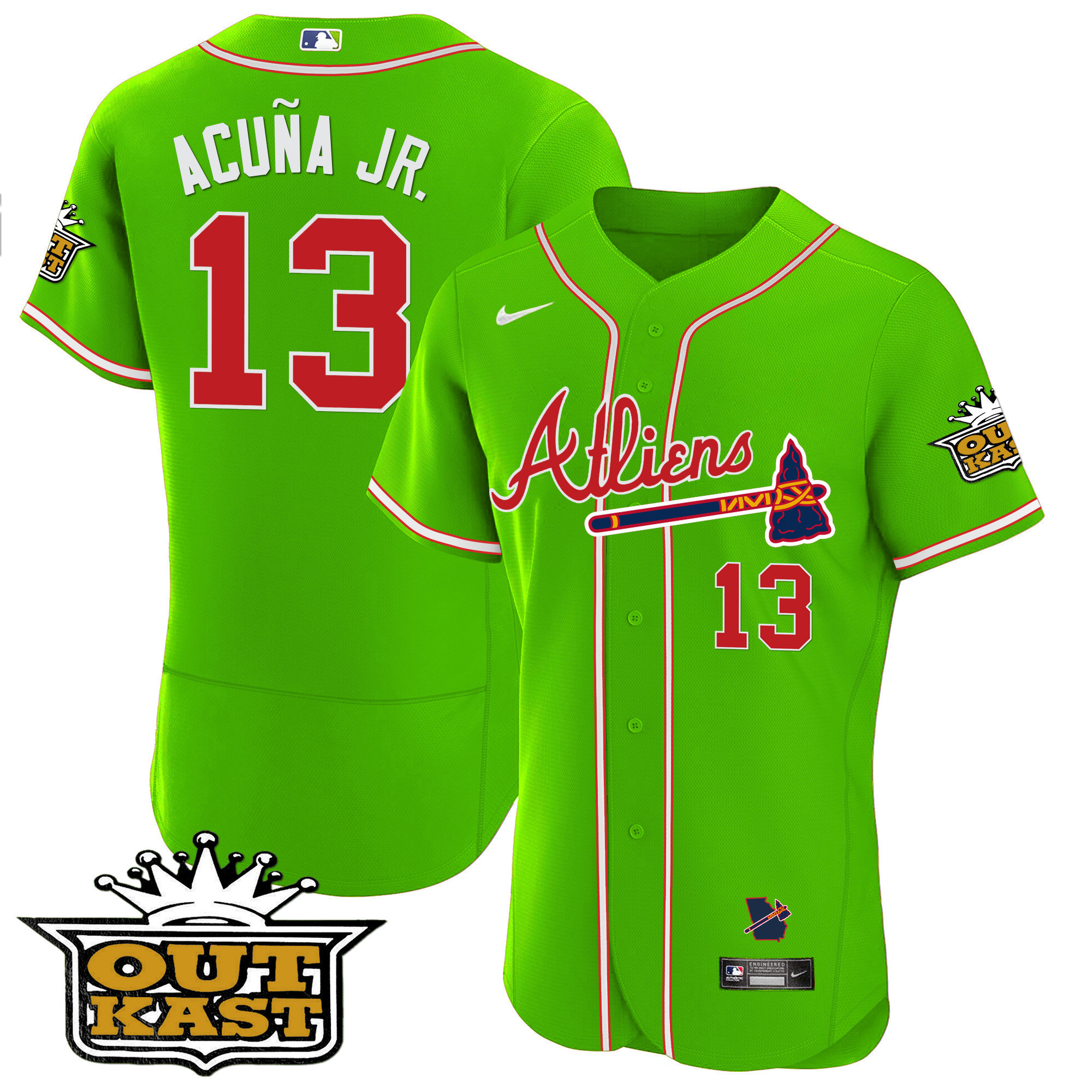 Ronald Acuna Jr. Youth's Atlanta Braves Atliens Flex Base Bright Green Jersey - All Stitched