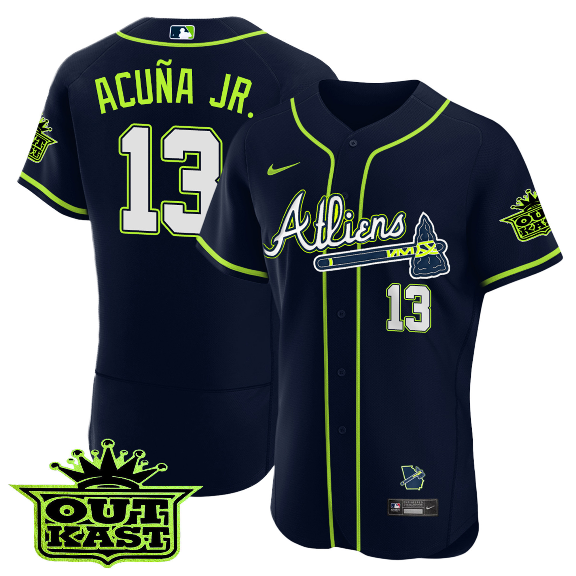 Ronald Acuna Jr. Youth's Atlanta Braves Atliens Flex Base Jersey - All Stitched