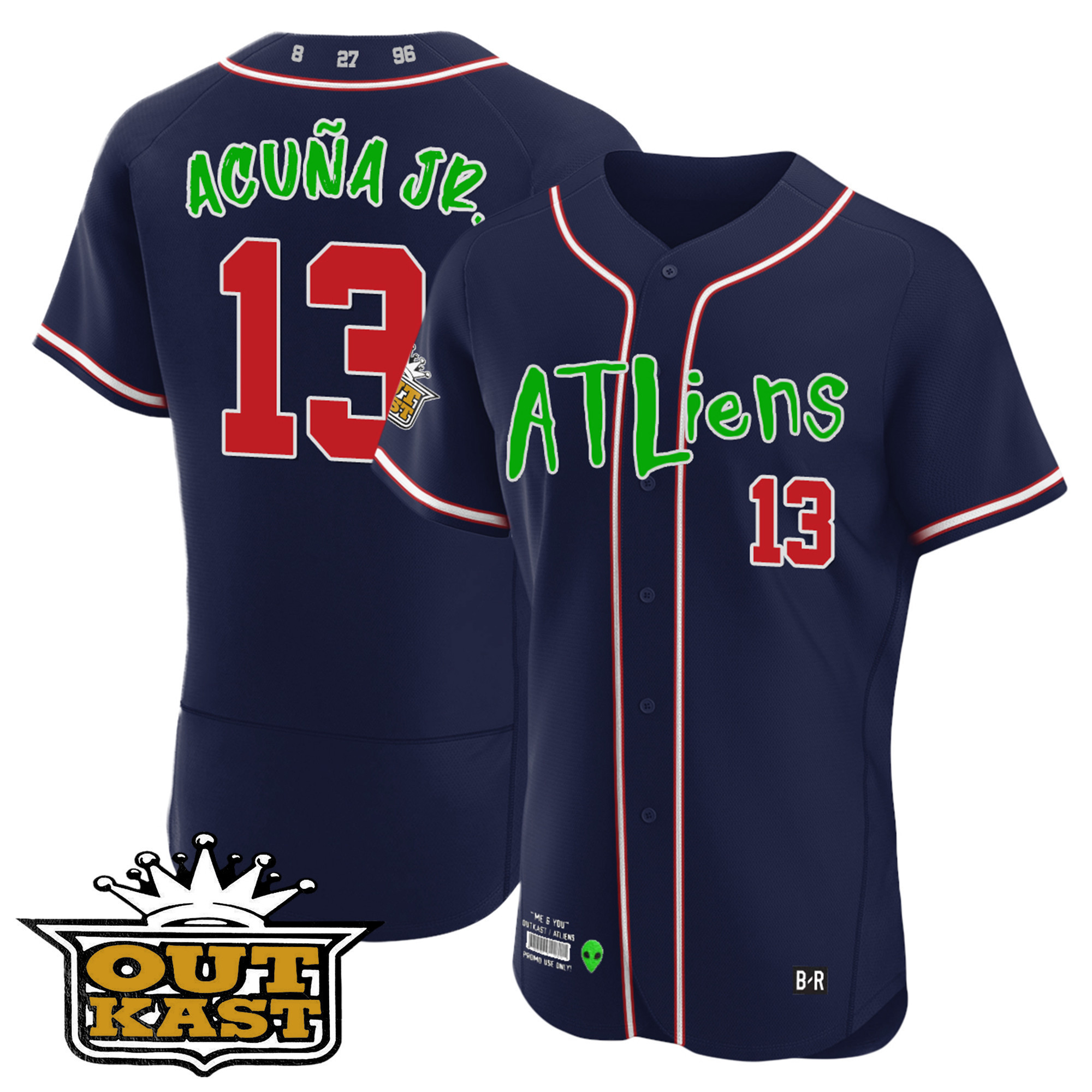 Ronald Acuna Jr. Youth's Atlanta Braves Atliens Flex Base Navy Jersey - All Stitched