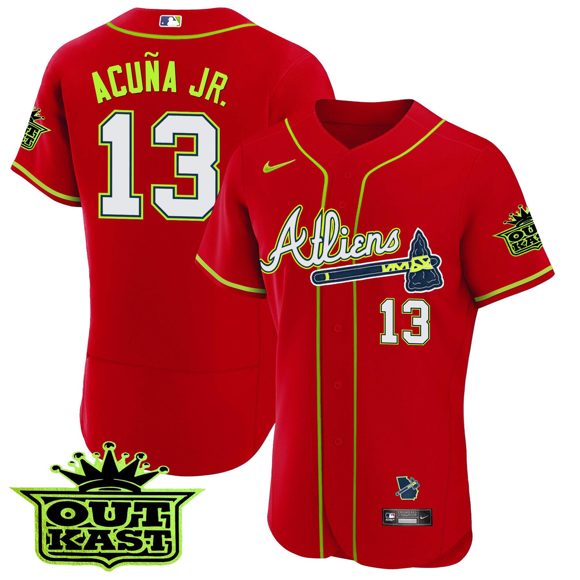 Ronald Acuna Jr. Youth's Atlanta Braves Atliens Flex Base Red Jersey - All Stitched