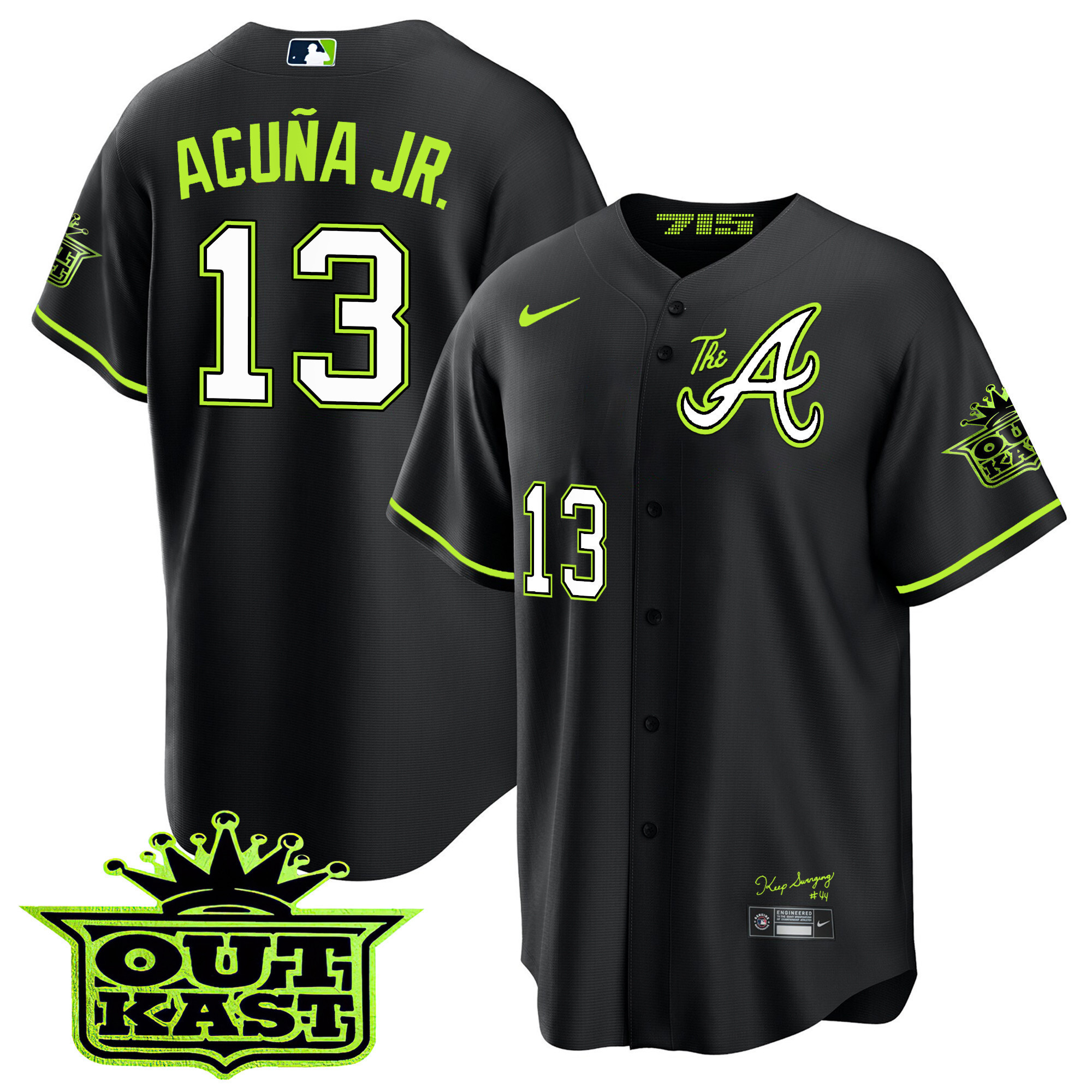 Ronald Acuna Jr. Youth's Atlanta Braves Atliens The A Cool Base Black Jersey - All Stitched