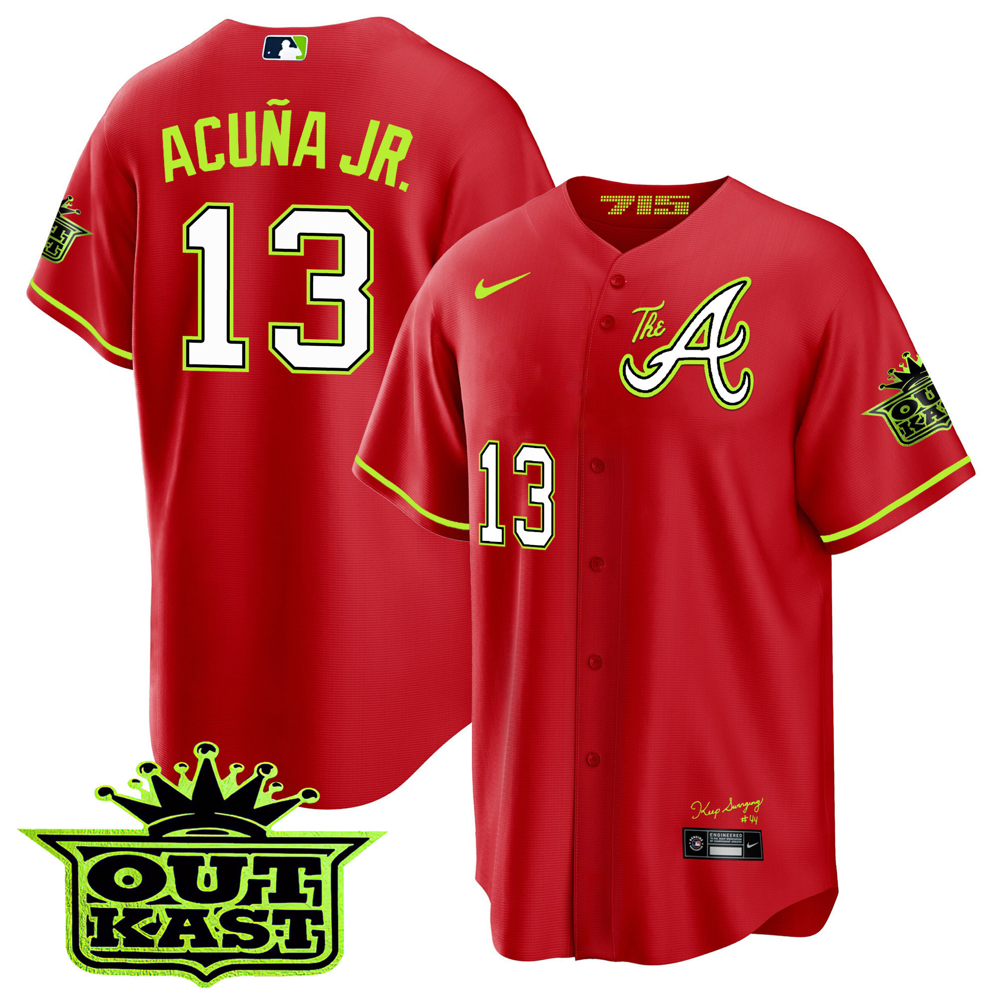 Ronald Acuna Jr. Youth's Atlanta Braves Atliens The A Cool Base Red Jersey - All Stitched