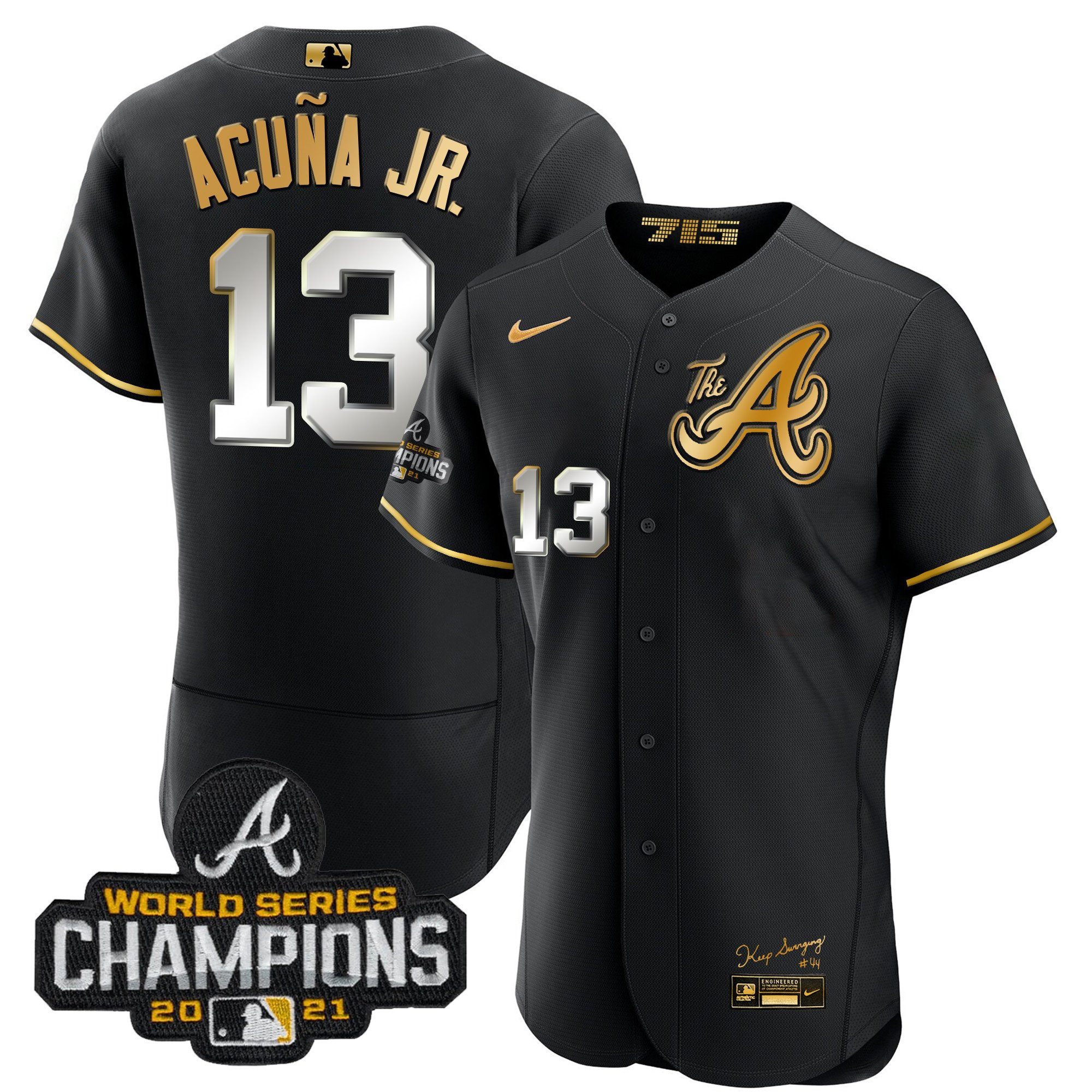 Ronald Acuna Jr. Youth's Atlanta Braves Champions City Connect Gold Flex Base Black Gold Jersey - All Stitched
