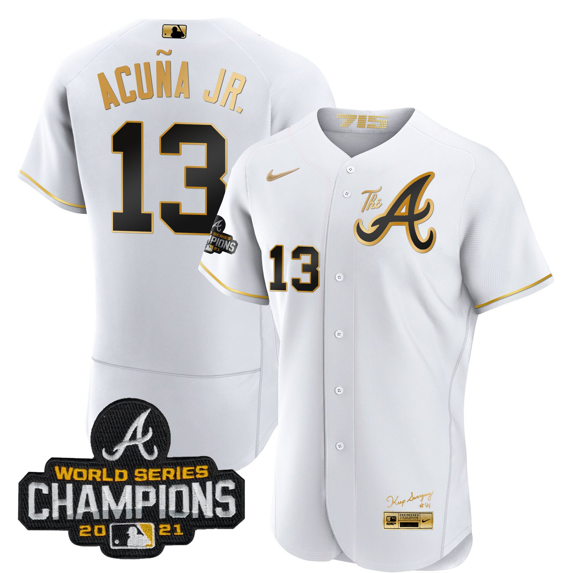 Ronald Acuna Jr. Youth's Atlanta Braves Champions City Connect Gold Flex Base White Gold Jersey - All Stitched