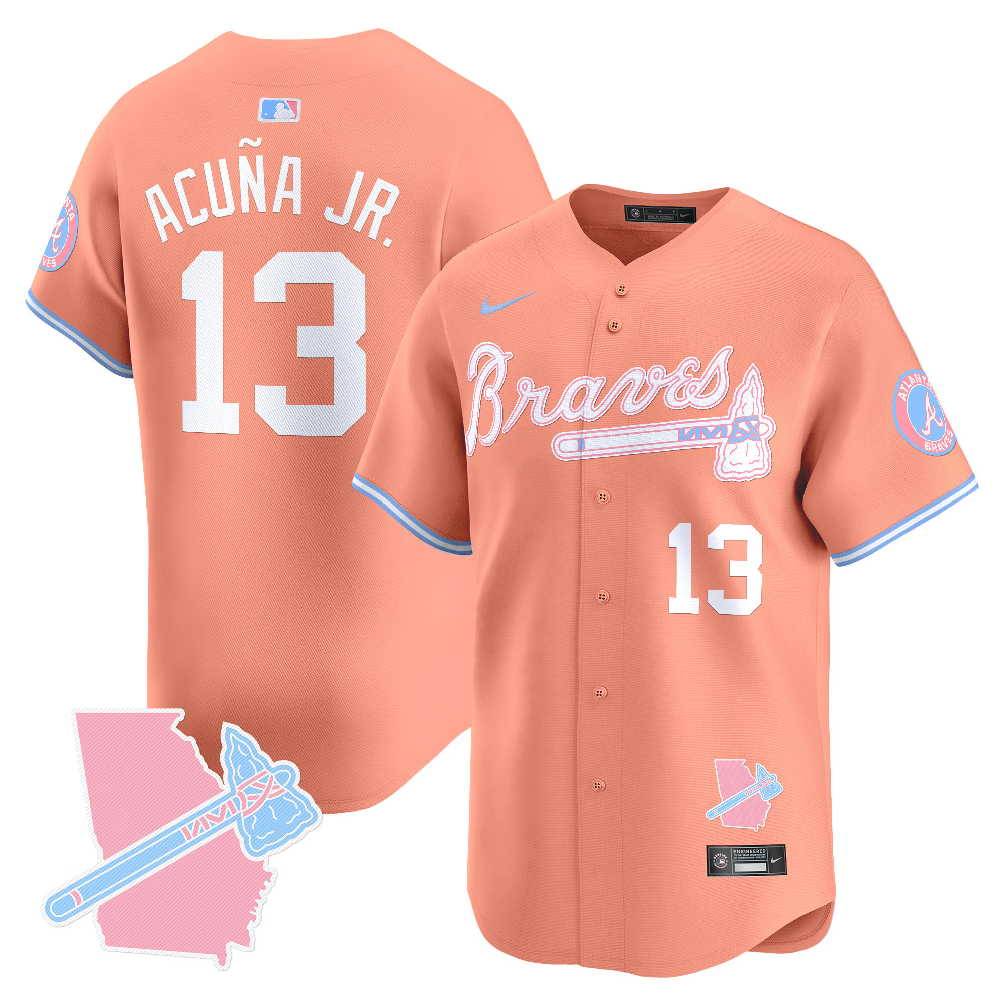 Ronald Acuna Jr.Unisex Atlanta Braves Bubblegum Pink Vapor Premier Limited Peach Jersey - All Stitched
