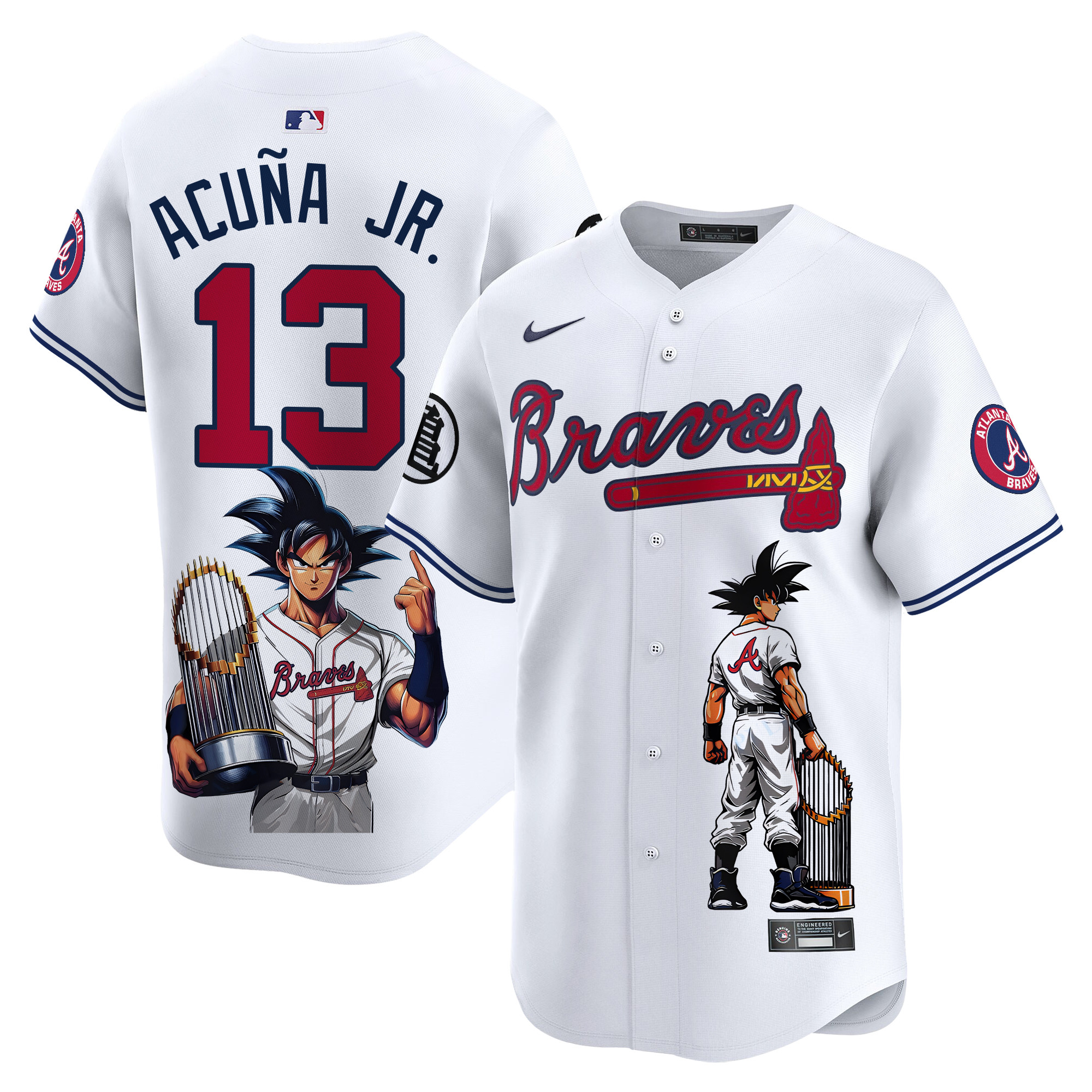 Ronald Acuna JrUnisex Atlanta Braves Dragon Ball Son Goku Vapor Premier Limited White Jersey - Printed