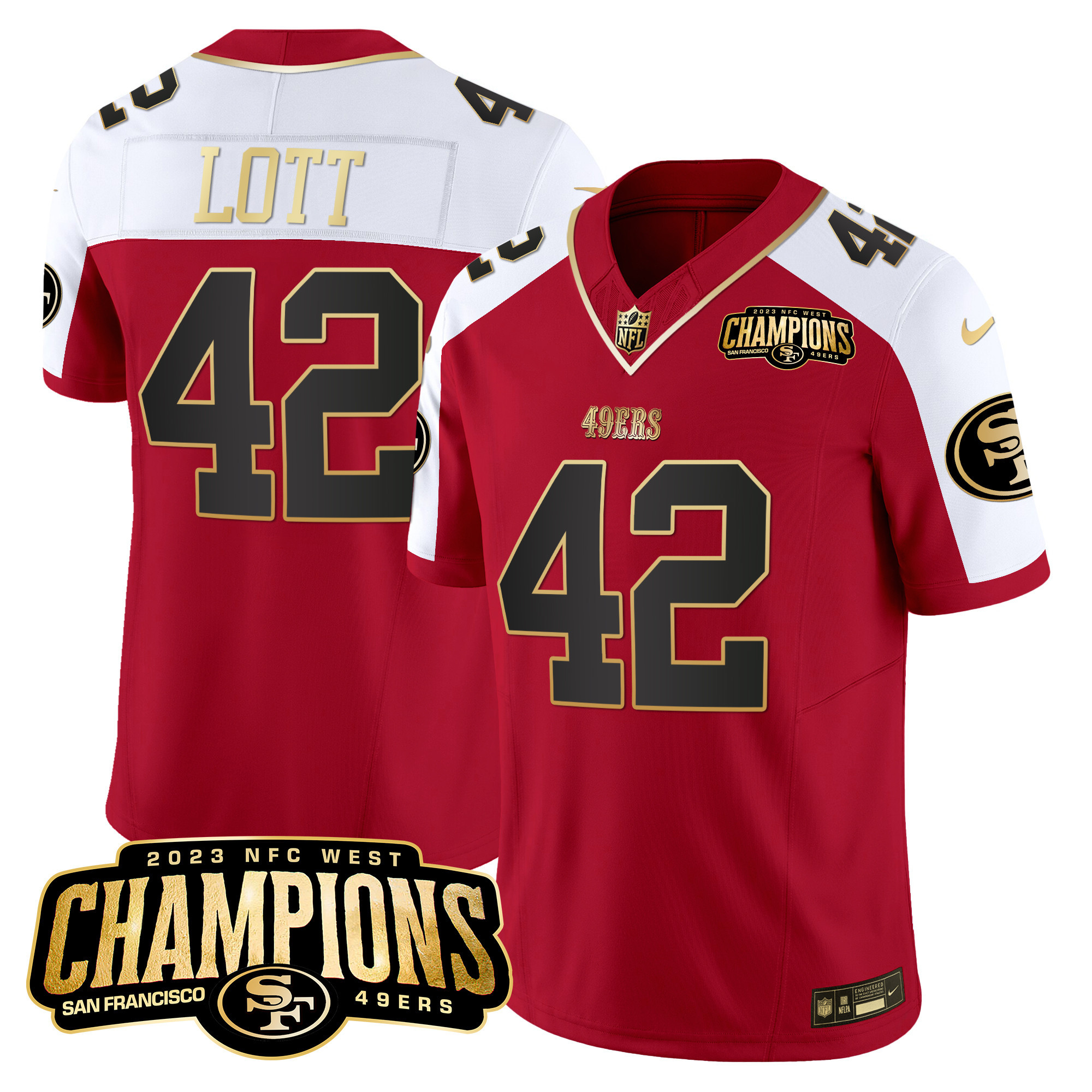 Ronnie Lott Men's San Francisco 49ers 2023 NFC West Champions Patch Vapor Alternate Jersey - All Stitched 