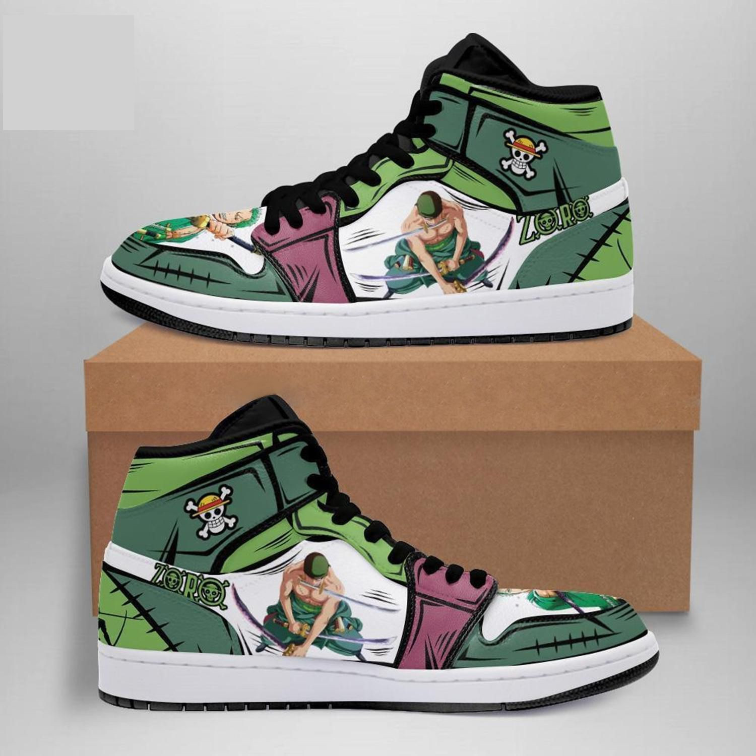 Roronoa Zoro One Piece 1 High Top Air Jordan Sneaker, Air Jordan Hightop