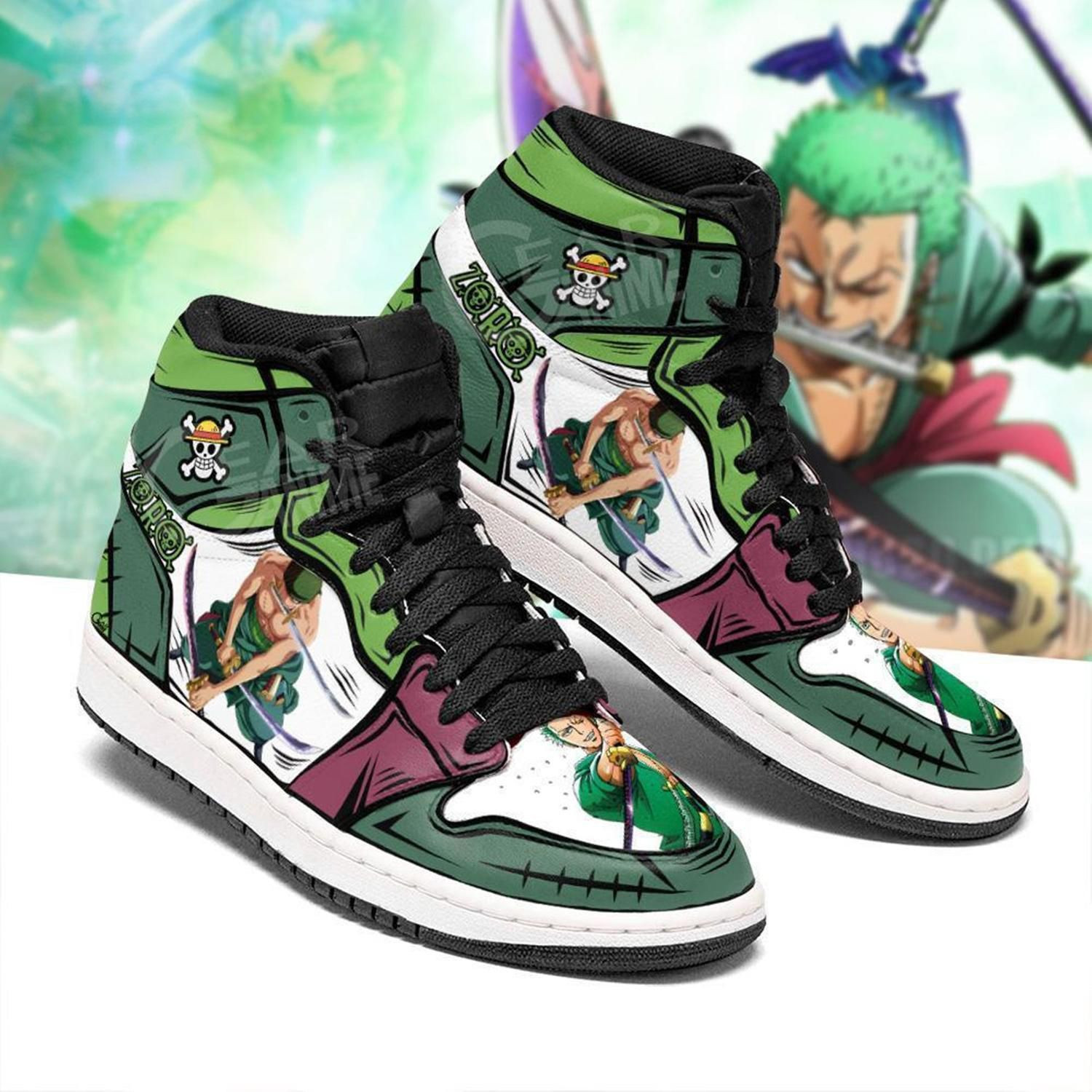 Roronoa Zoro One Piece 1 High Top Air Jordan Sneaker, Air Jordan Hightop