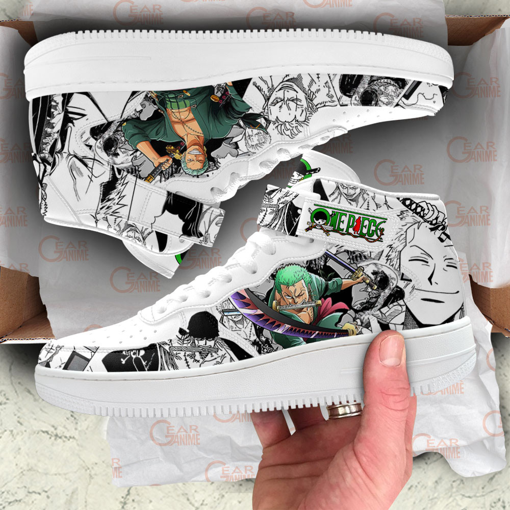 Roronoa Zoro Sneakers Air Mid One Piece Custom Anime Shoes Mix Manga