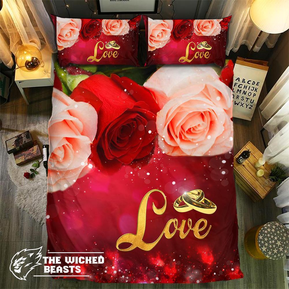 Rose And Love Ring Couple 3D Customized Duvet Cover Bedding Set