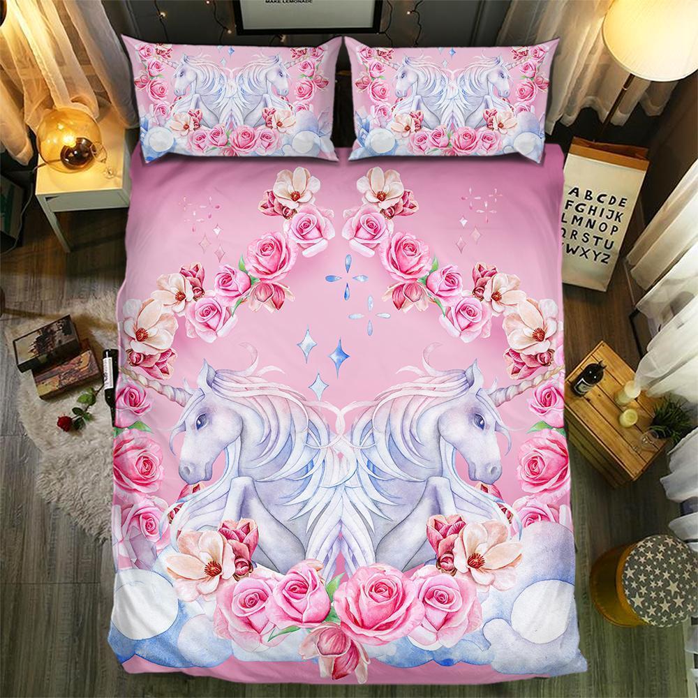 Rose Diamond And Unicorn 3D Customized Duvet Cover Bedding Set
