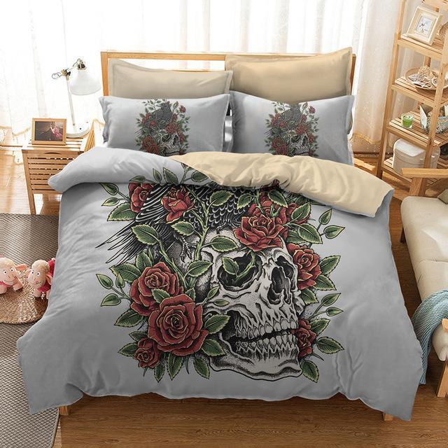 Rose Skull Sugar Pistol Duvet Cover Bedding Set