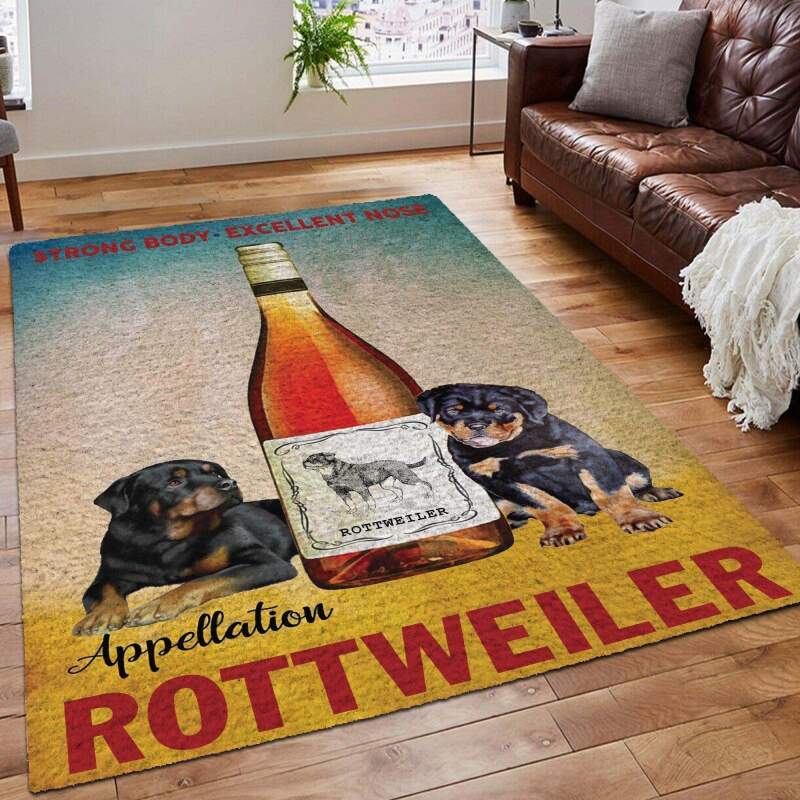 Rottweiler And Wine Rectangle Rug