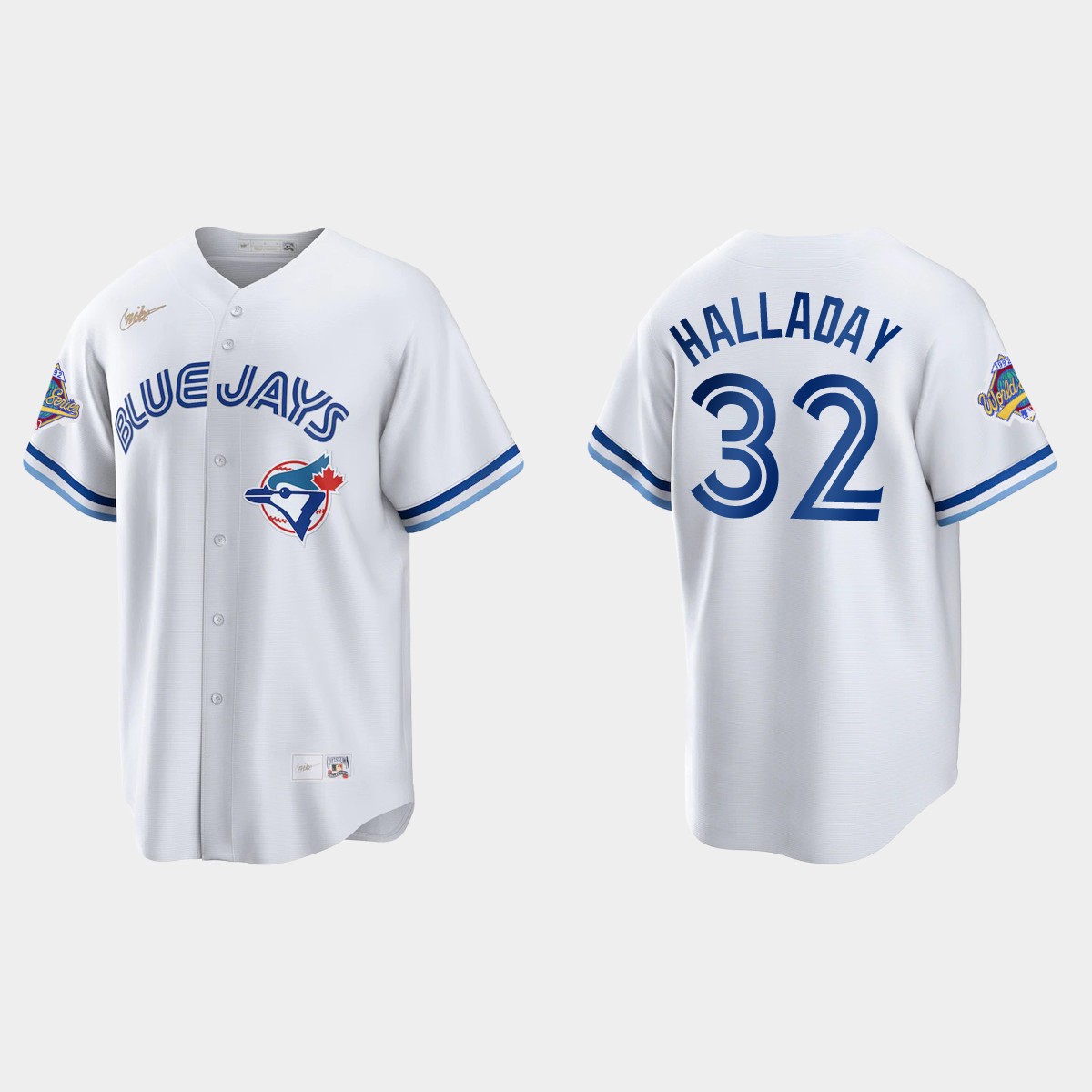 Roy Halladay Toronto Blue Jays 1992 World Series Patch Cooperstown Jersey - White