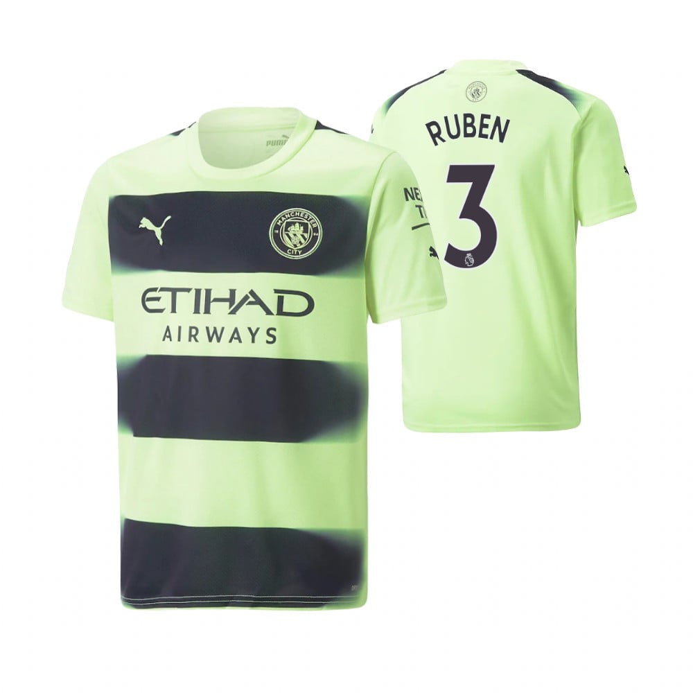Ruben Dias 3 Manchester City 2022-23 Third Youth Jersey – Neon Green