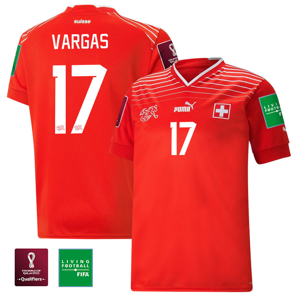 Ruben Vargas 17 Switzerland National Team FIFA World Cup Qatar 2022 Patch – Home Men Soccer Jersey