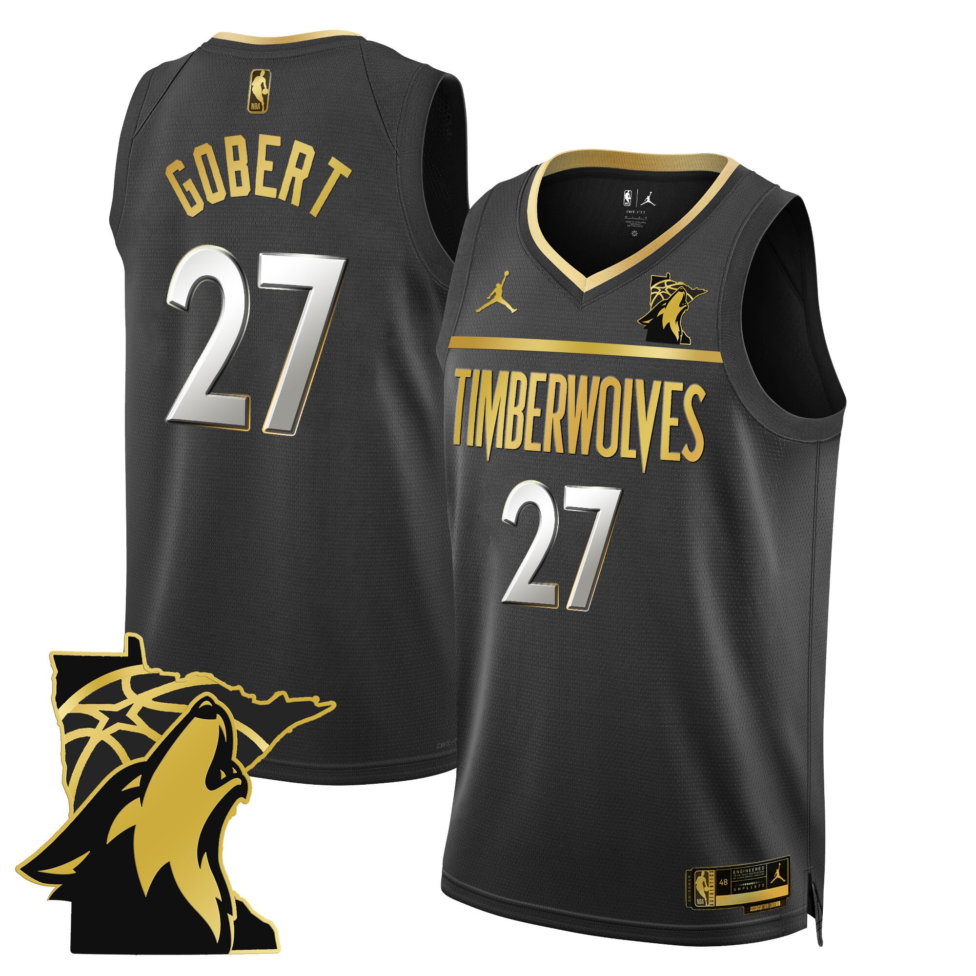 Rudy Gobert Men's Minnesota Timberwolves Swingman - Minnesota Patch Black Gold Jersey - All Stitched