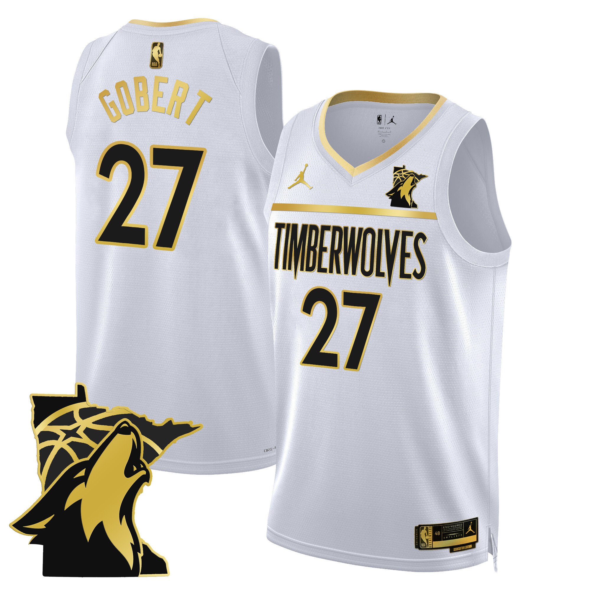 Rudy Gobert Men's Minnesota Timberwolves Swingman - Minnesota Patch White Gold Jersey - All Stitched