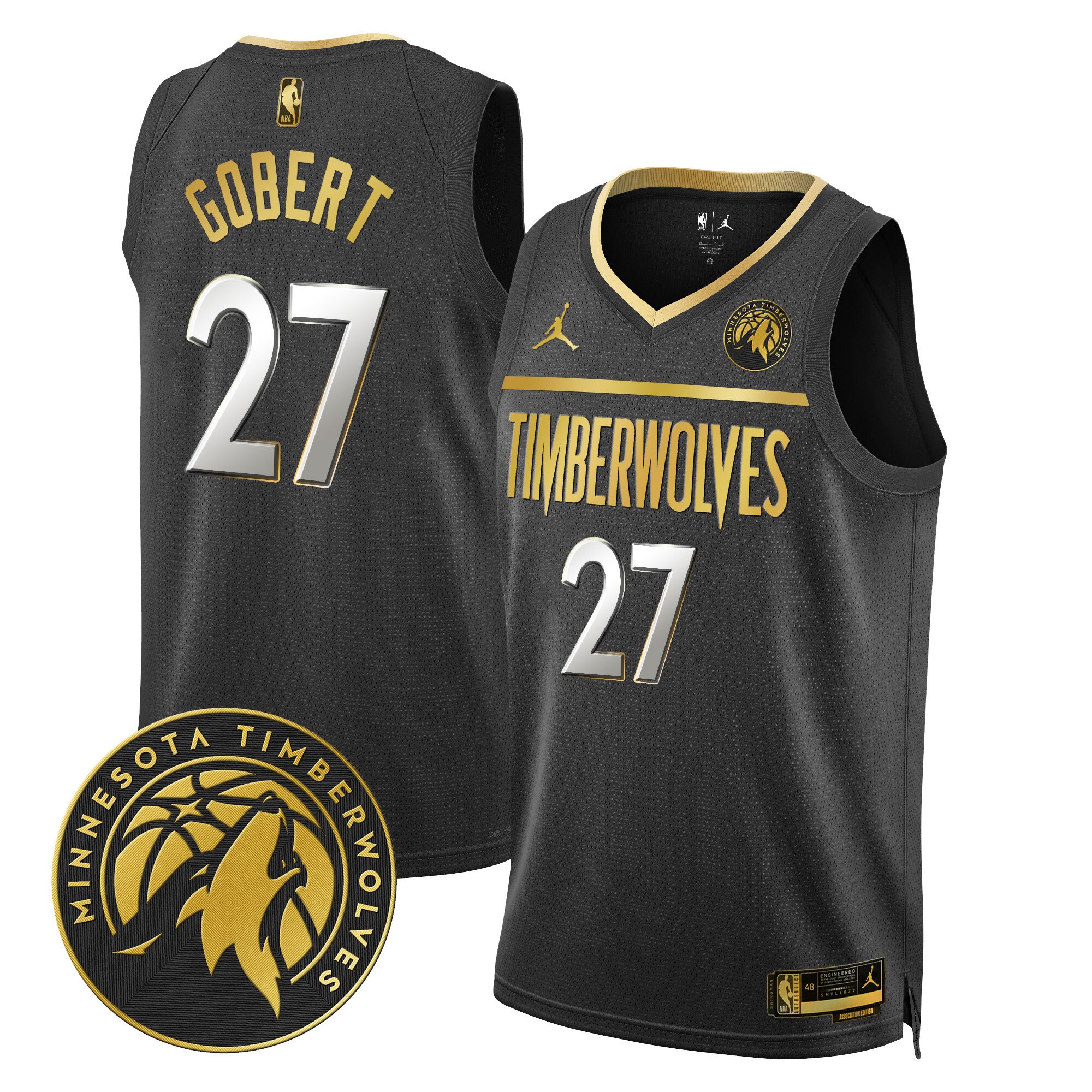 Rudy Gobert Men's Minnesota Timberwolves Swingman V2 Black Gold Jersey - All Stitched