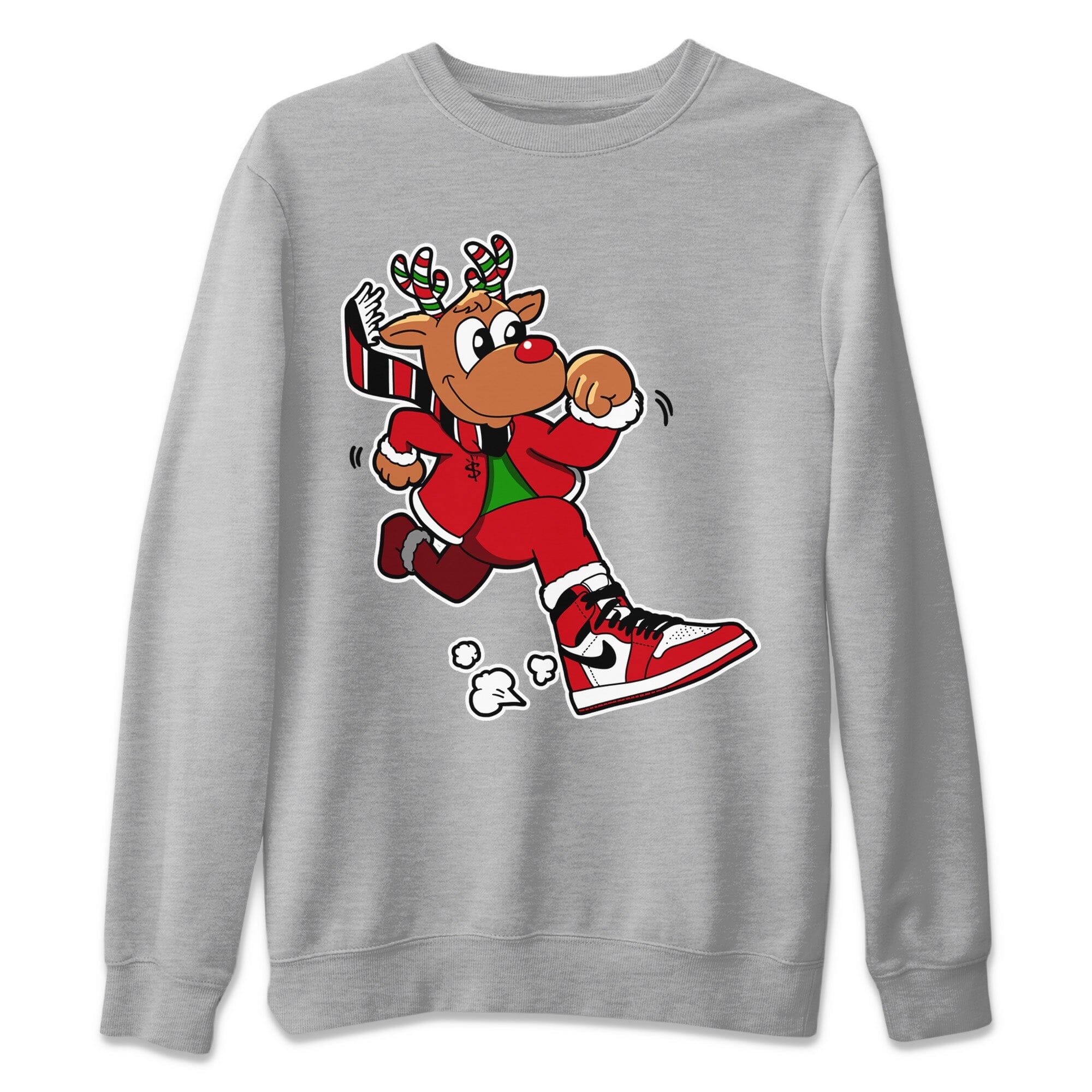 Running Reindeer Unisex Sweater – Air Jordan 1 Lost & Found, Sneakers Matching Sweater