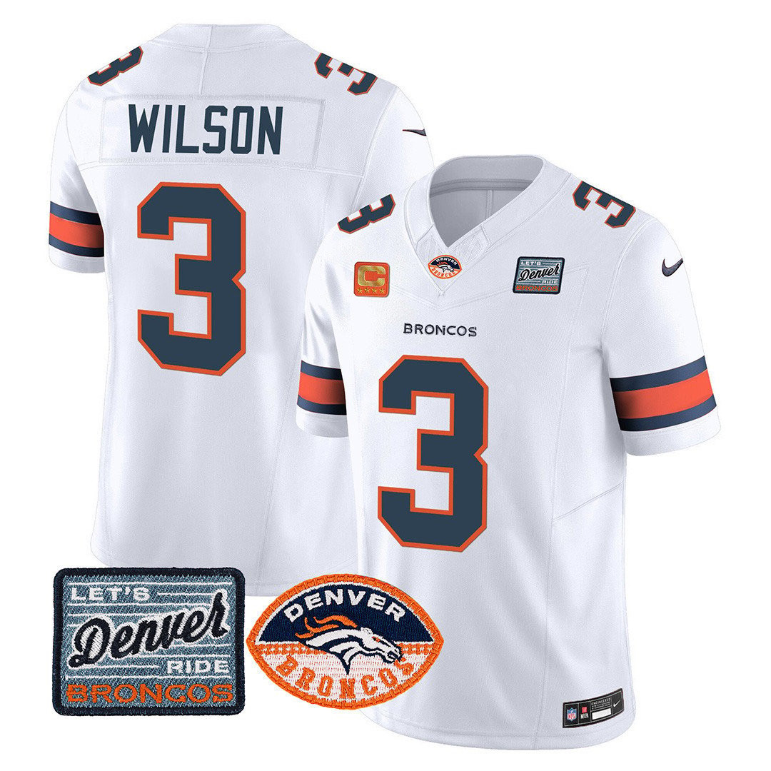 Russell Wilson Men's Denver Broncos Logo Patch Limited White Jersey - All Stitched 