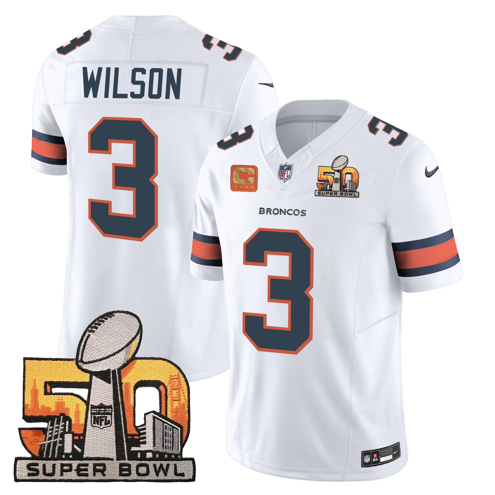 Russell Wilson Men's Denver Broncos Super Bowl 50 Patch Vapor White Jersey - All Stitched 
