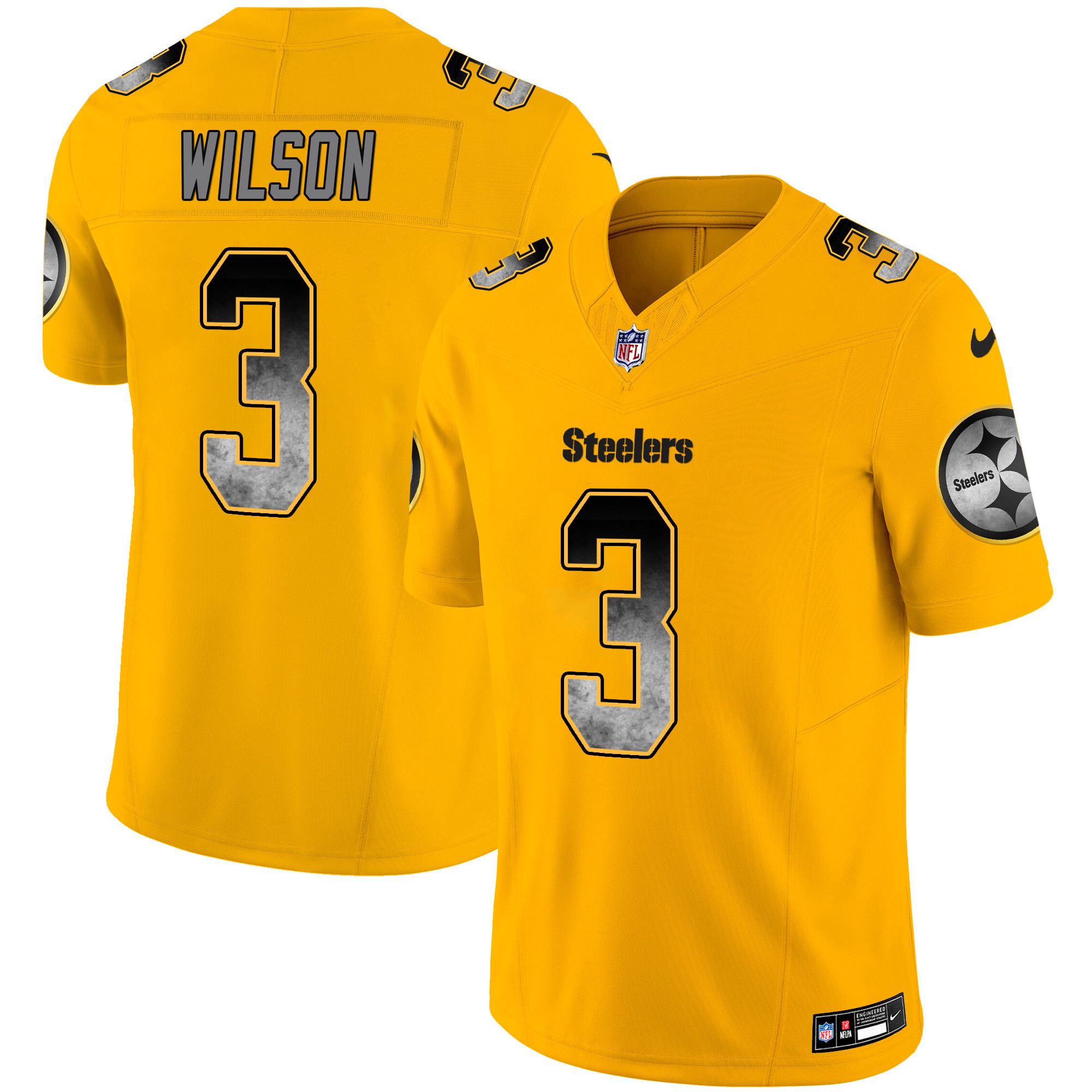 Russell Wilson Men's Pittsburgh Steelers Arch Smoke Vapor Gold Jersey - All Stitched