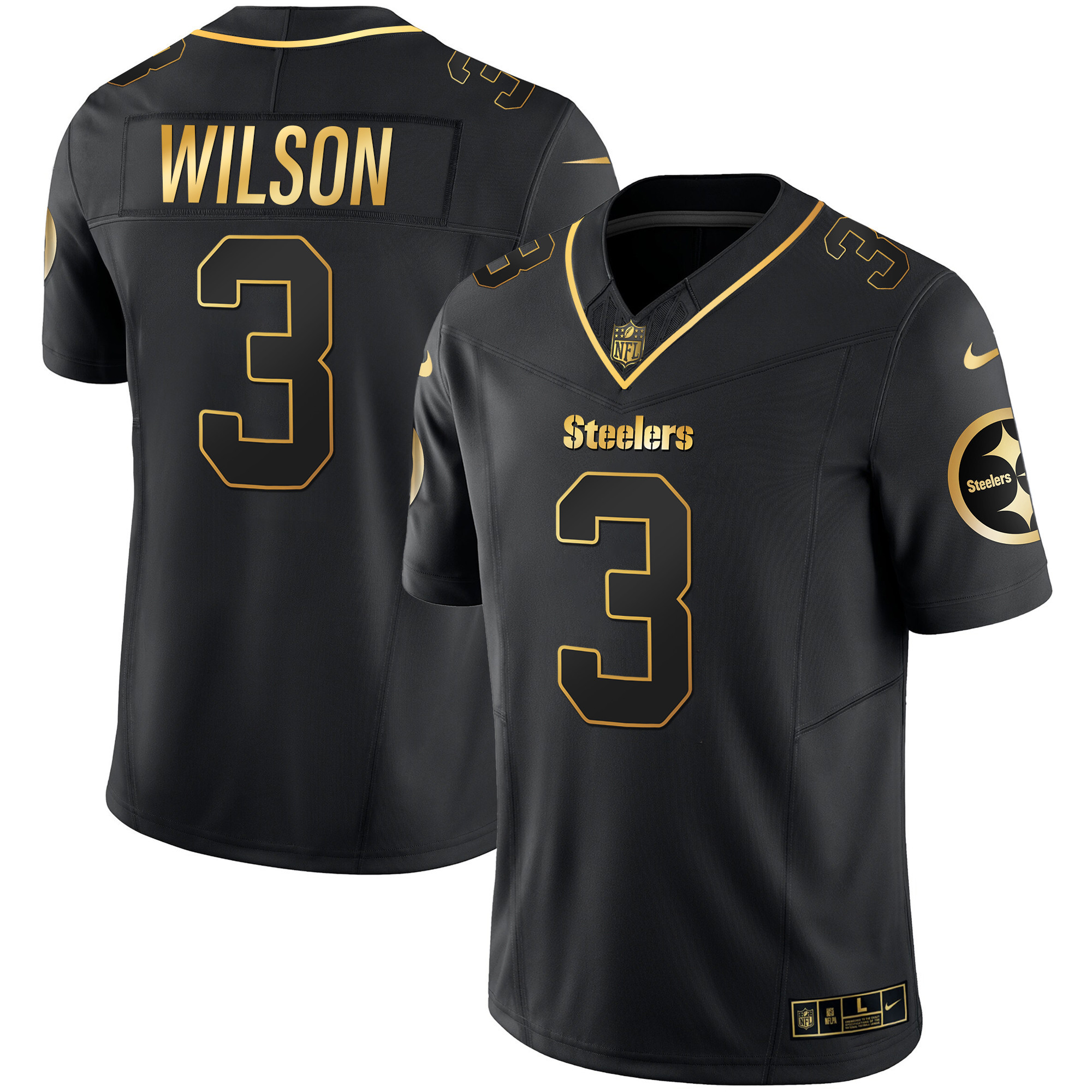 Russell Wilson Men's Pittsburgh Steelers Gold Vapor V2 Black Gold Jersey - All Stitched
