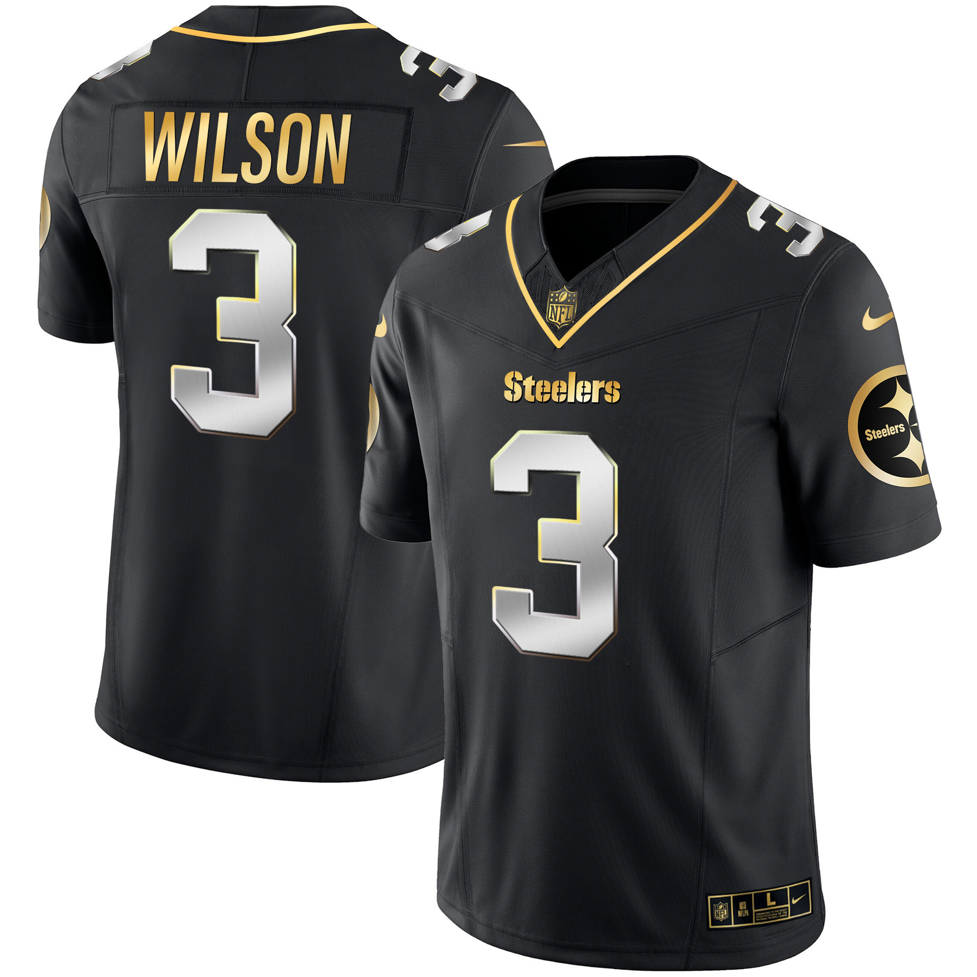 Russell Wilson Men's Pittsburgh Steelers Gold Vapor V2 Black Limited Jersey - All Stitched