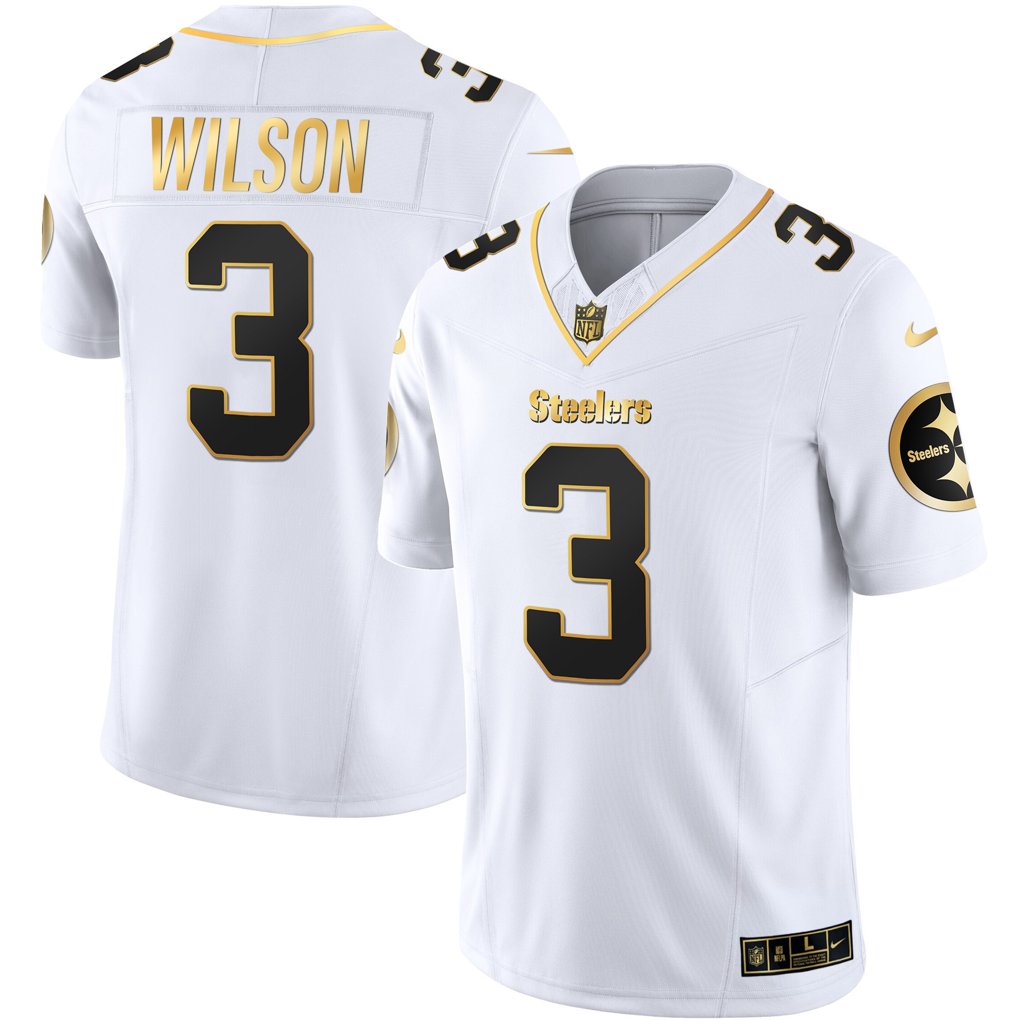 Russell Wilson Men's Pittsburgh Steelers Gold Vapor V2 White Gold Jersey - All Stitched