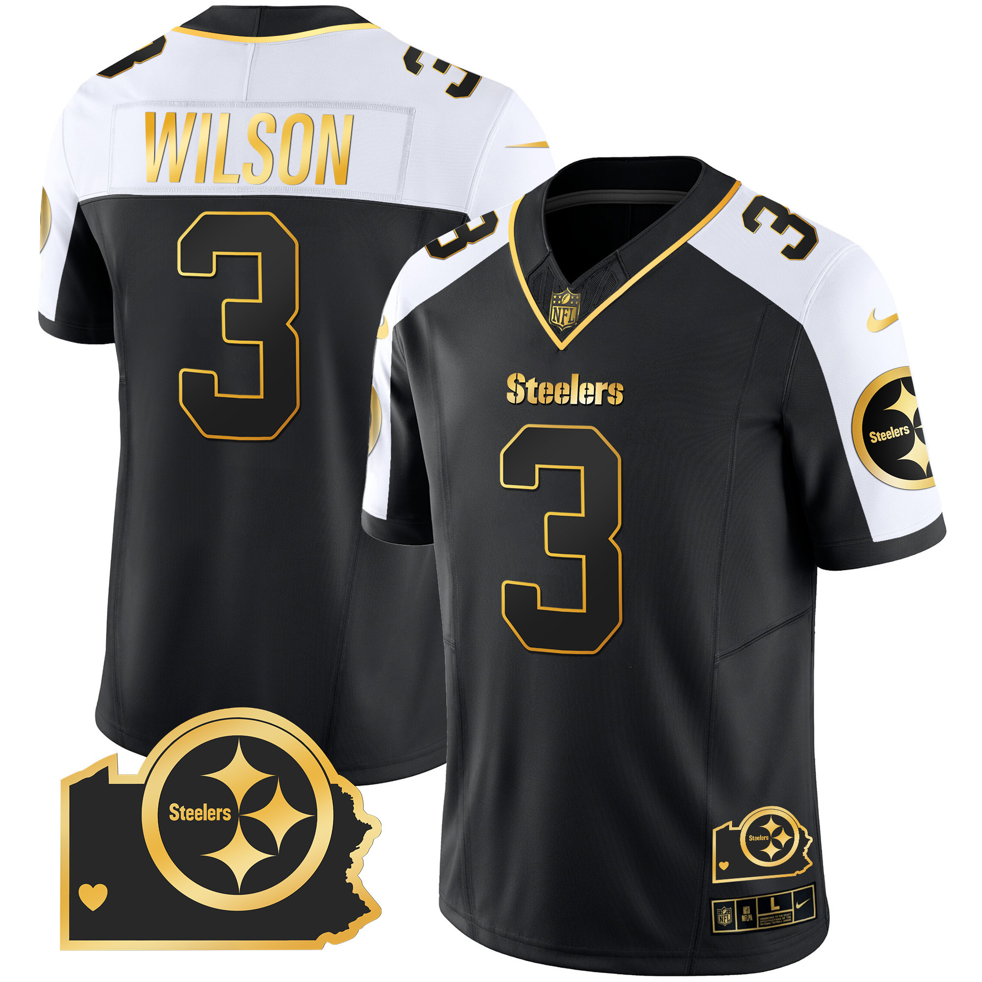 Russell Wilson Men's Pittsburgh Steelers Home Patch Gold Vapor Alternate Jersey - All Stitched