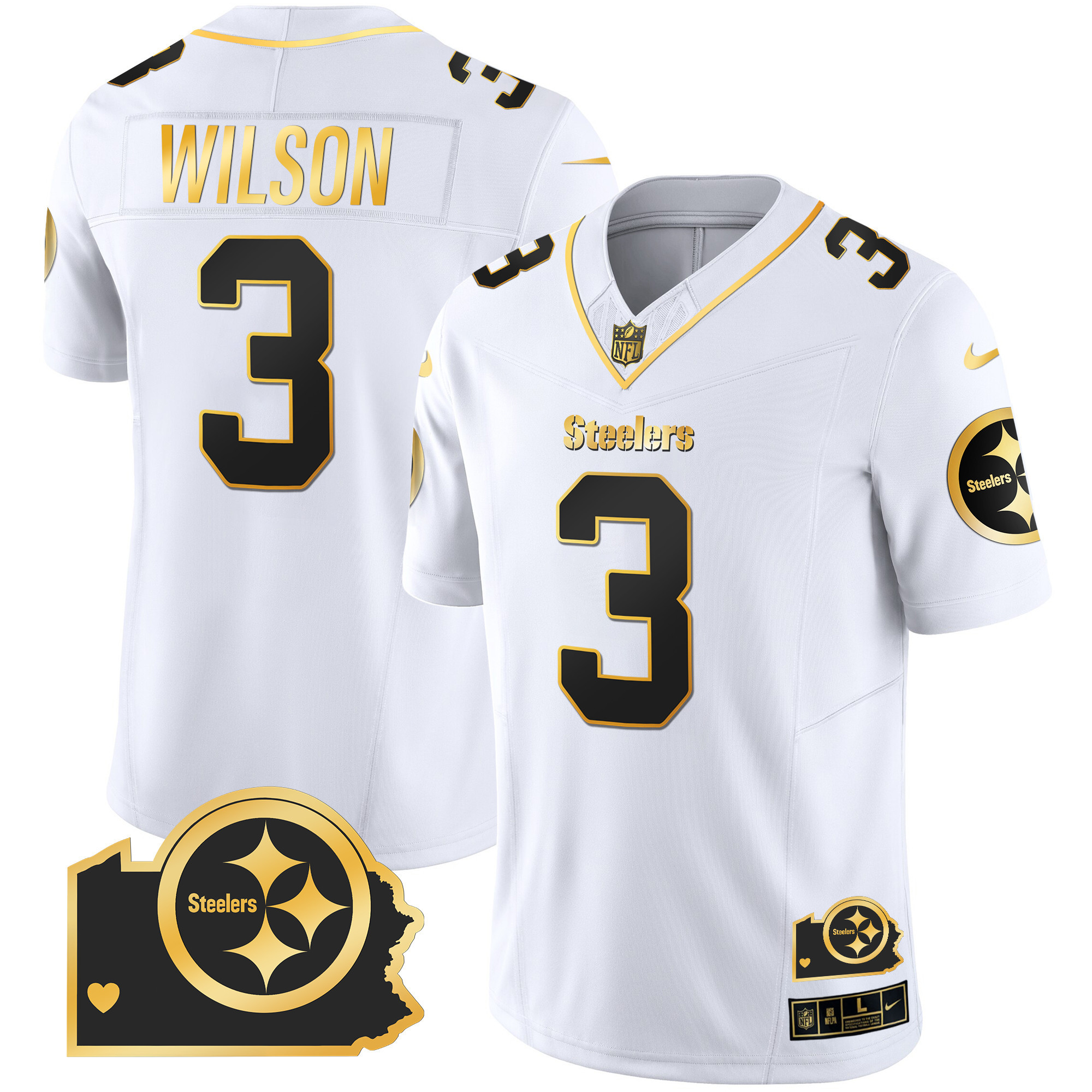 Russell Wilson Men's Pittsburgh Steelers Home Patch Gold Vapor White Gold Jersey - All Stitched