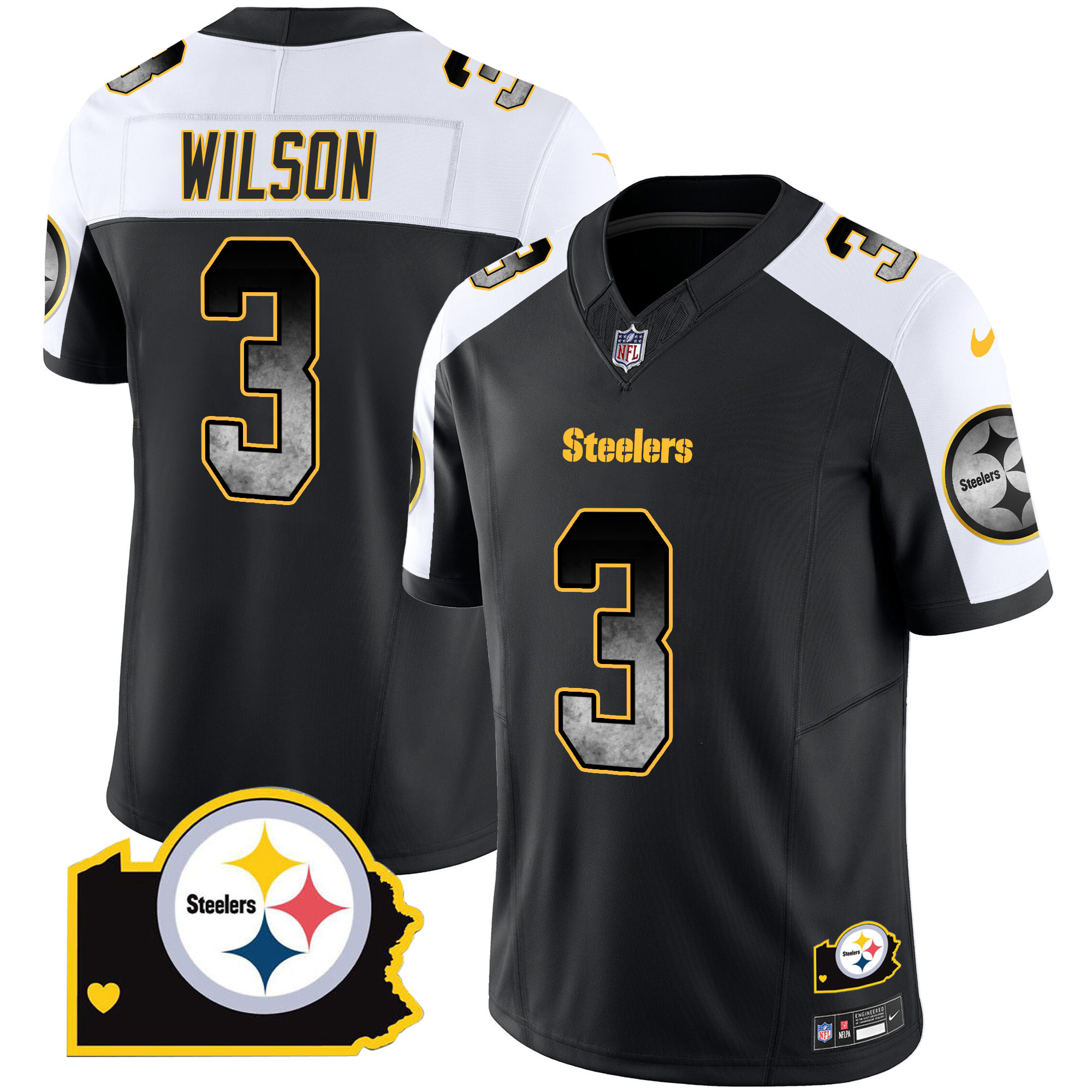 Russell Wilson Pittsburgh Steelers Arch Smoke Home Patch Vapor Alternate Jersey - All Stitched