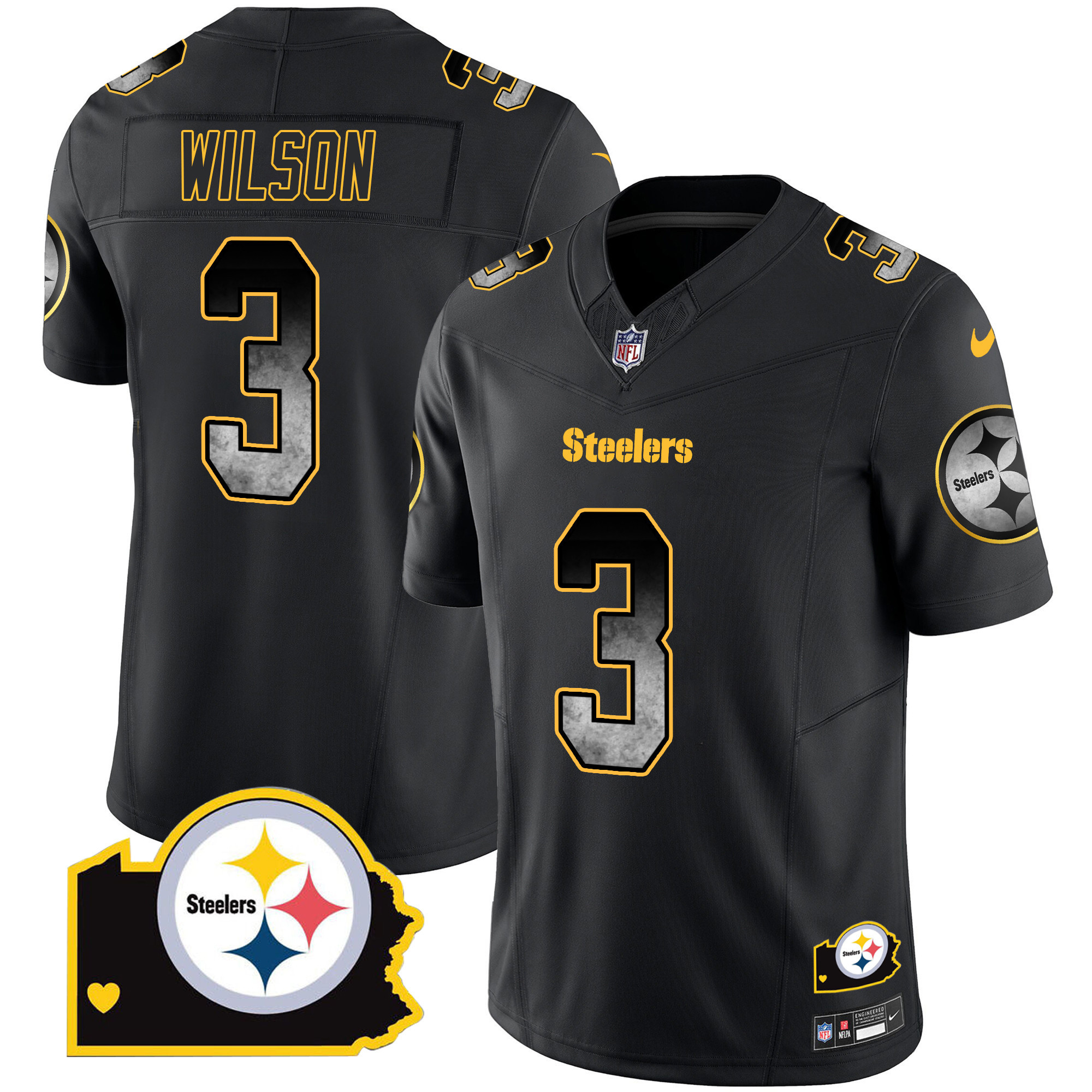 Russell Wilson Pittsburgh Steelers Arch Smoke Home Patch Vapor Black Jersey - All Stitched